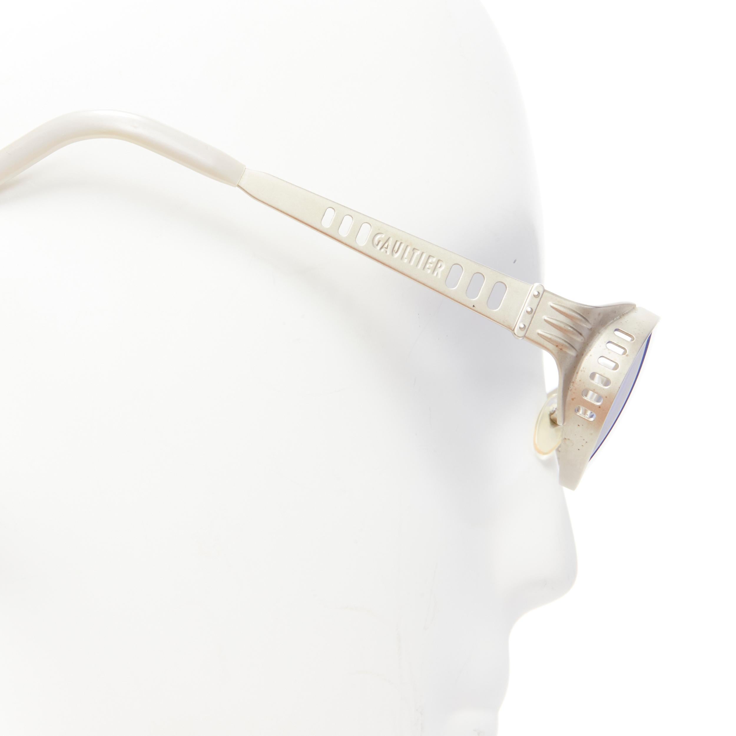 raras gafas de sol redondas JEAN PAUL GAULTIER Vintage 56-6102 azul steam punk plateado en venta 1