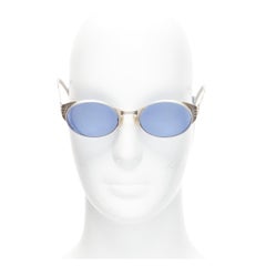 rare JEAN PAUL GAULTIER Vintage 56-6102 silver steam punk blue round sunglasses rare JEAN PAUL GAULTIER Vintage 56-6102 silver steam punk blue round sunglasses
