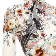 rare JEAN PAUL GAULTIER Vintage cream floral qipao devore asymmetric top IT38 XS