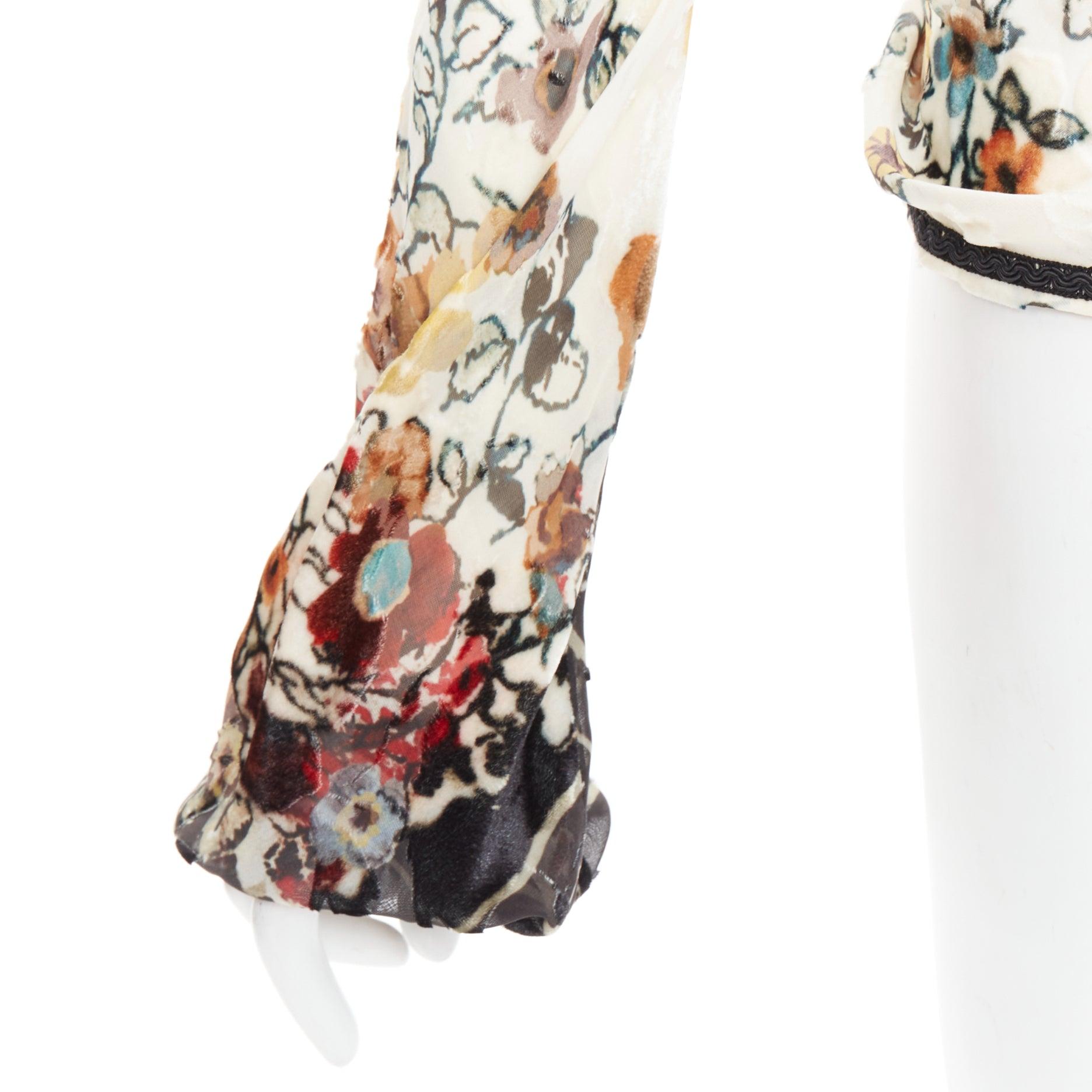 rare JEAN PAUL GAULTIER Vintage cream floral qipao devore asymmetric top IT38 XS For Sale 2