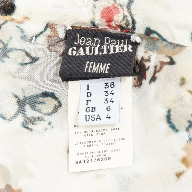 Haut Asymétrique Vintage JEAN PAUL GAULTIER - Imprimé Floral Devoré Crème - Taille IT38 (XS)