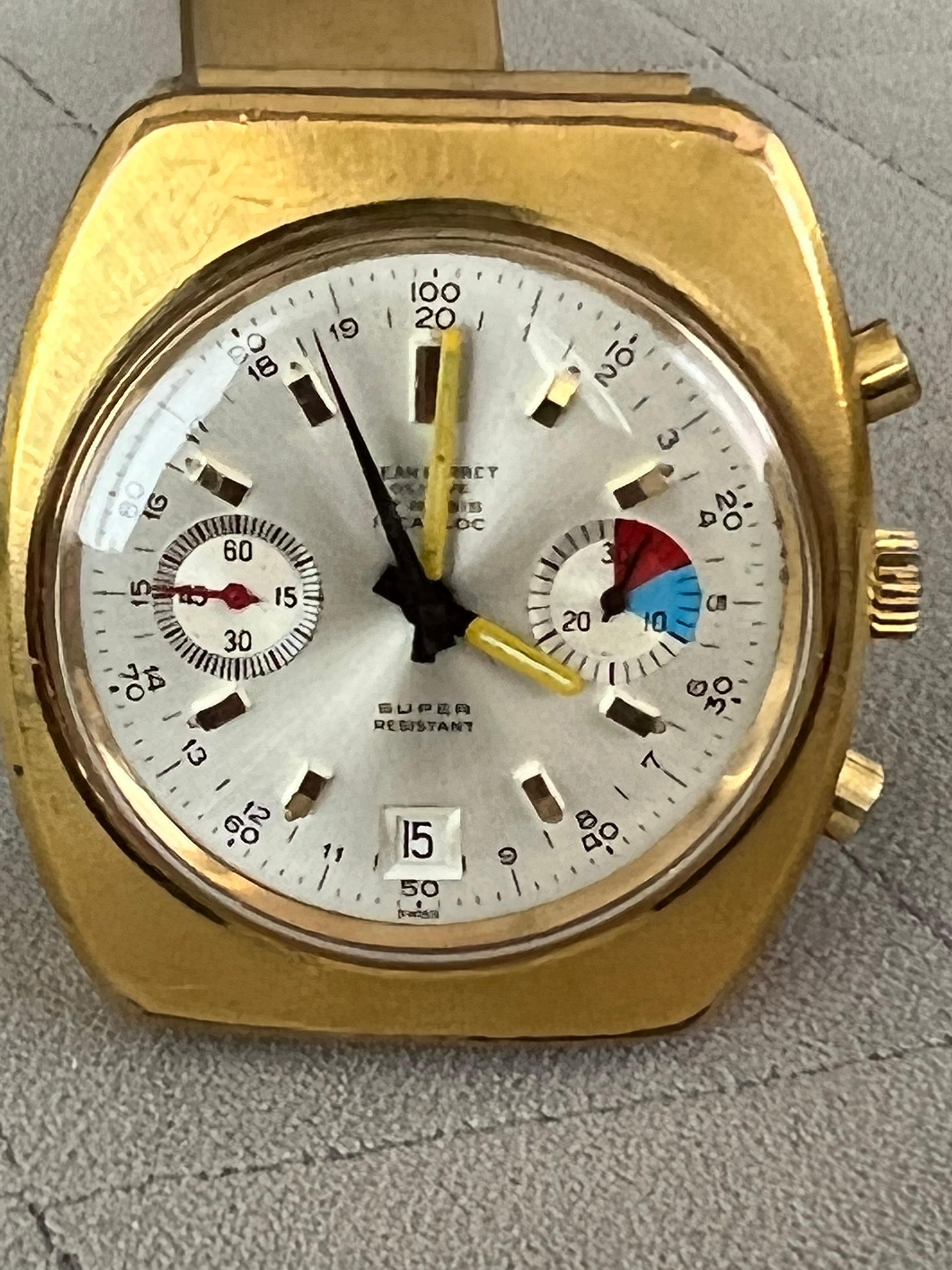 Artist Rare Jean Perret Geneve QJ 3826 Gold Plated & Stainless Steel For Sale