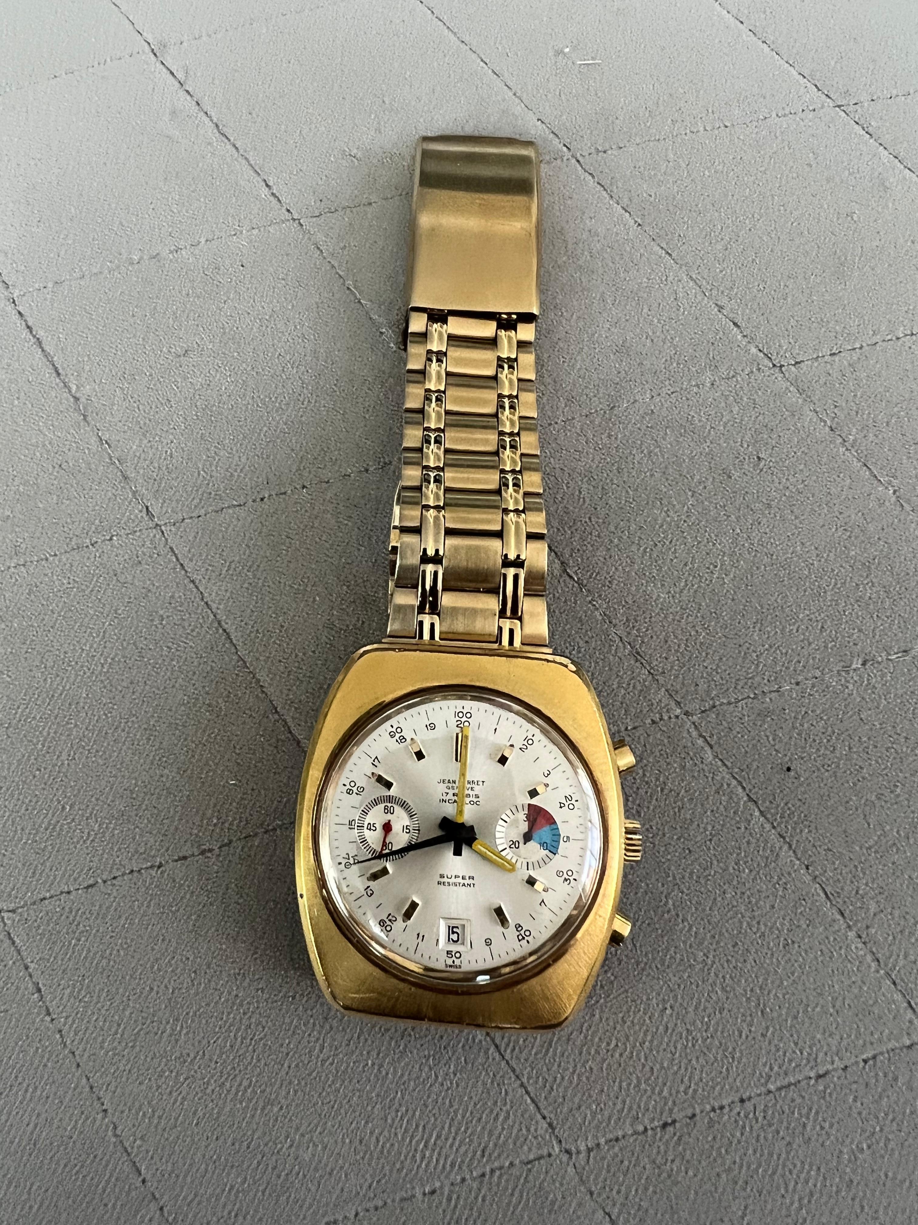 Rare Jean Perret Geneve QJ 3826 Gold Plated & Stainless Steel In Excellent Condition For Sale In New York, NY