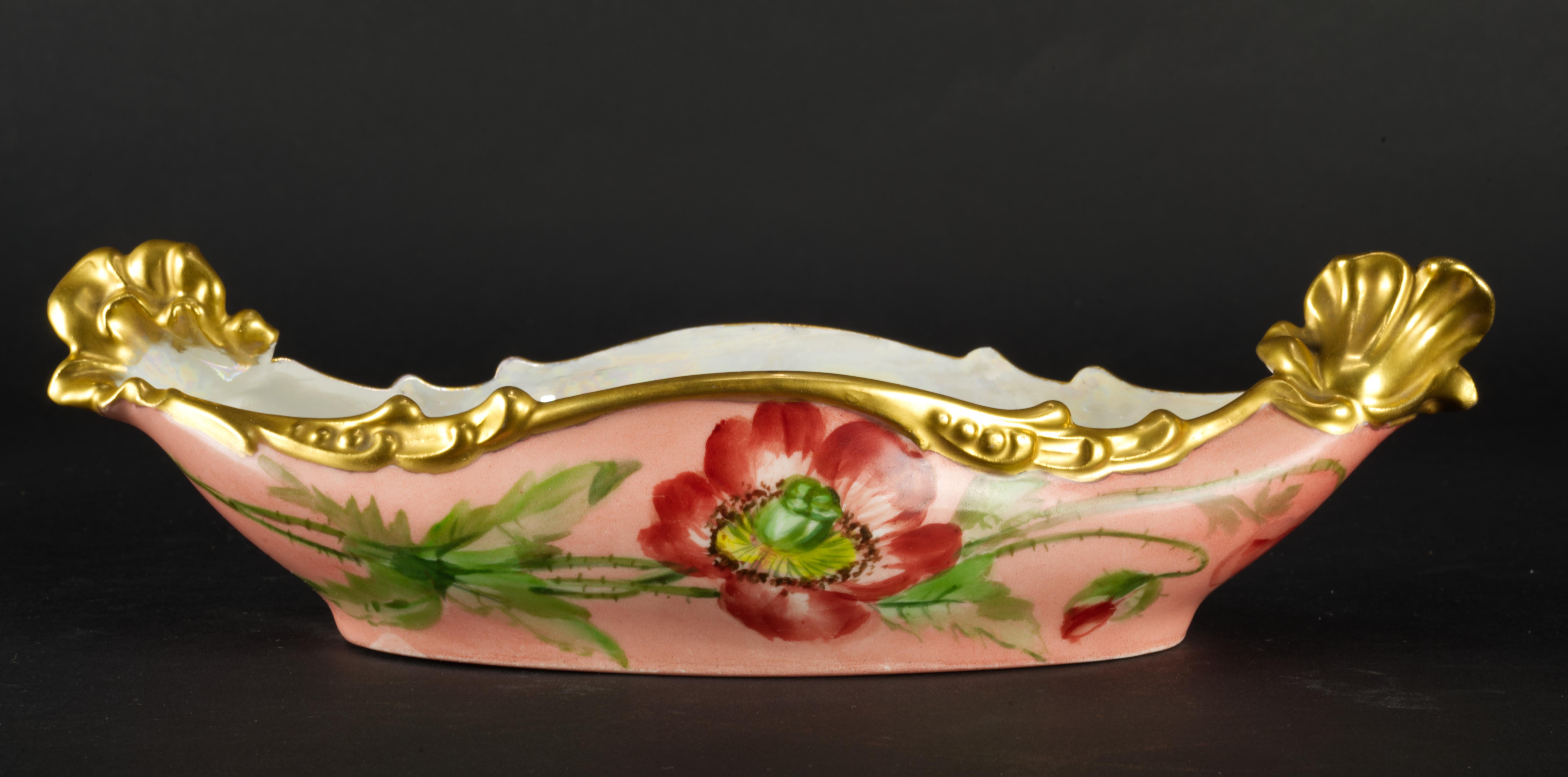 Rare Jean Pouyat Limoges France Oval Hand-painted Porcelain Ravier Bowl, 1926 For Sale 3