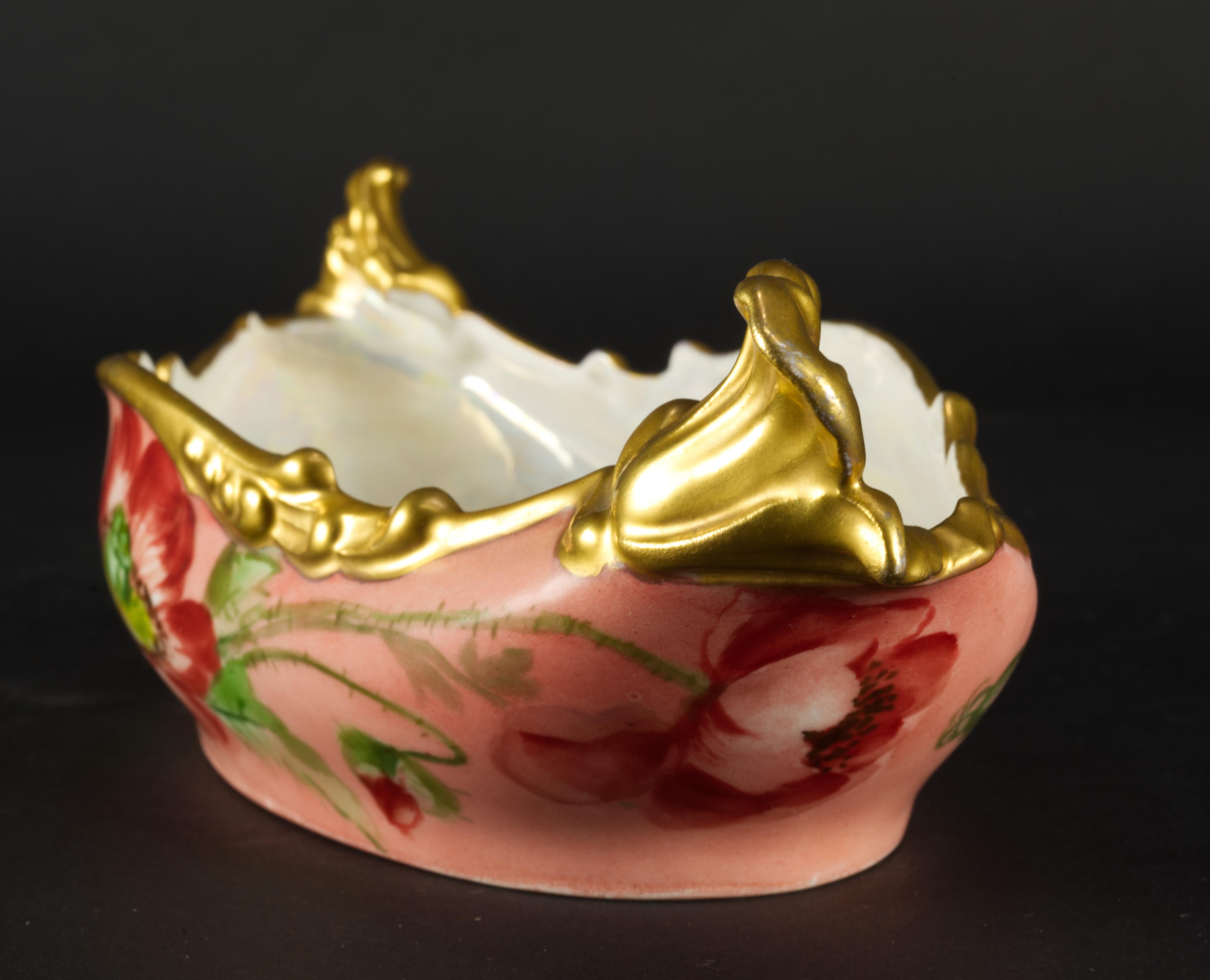 Rare Jean Pouyat Limoges France Oval Hand-painted Porcelain Ravier Bowl, 1926 For Sale 4