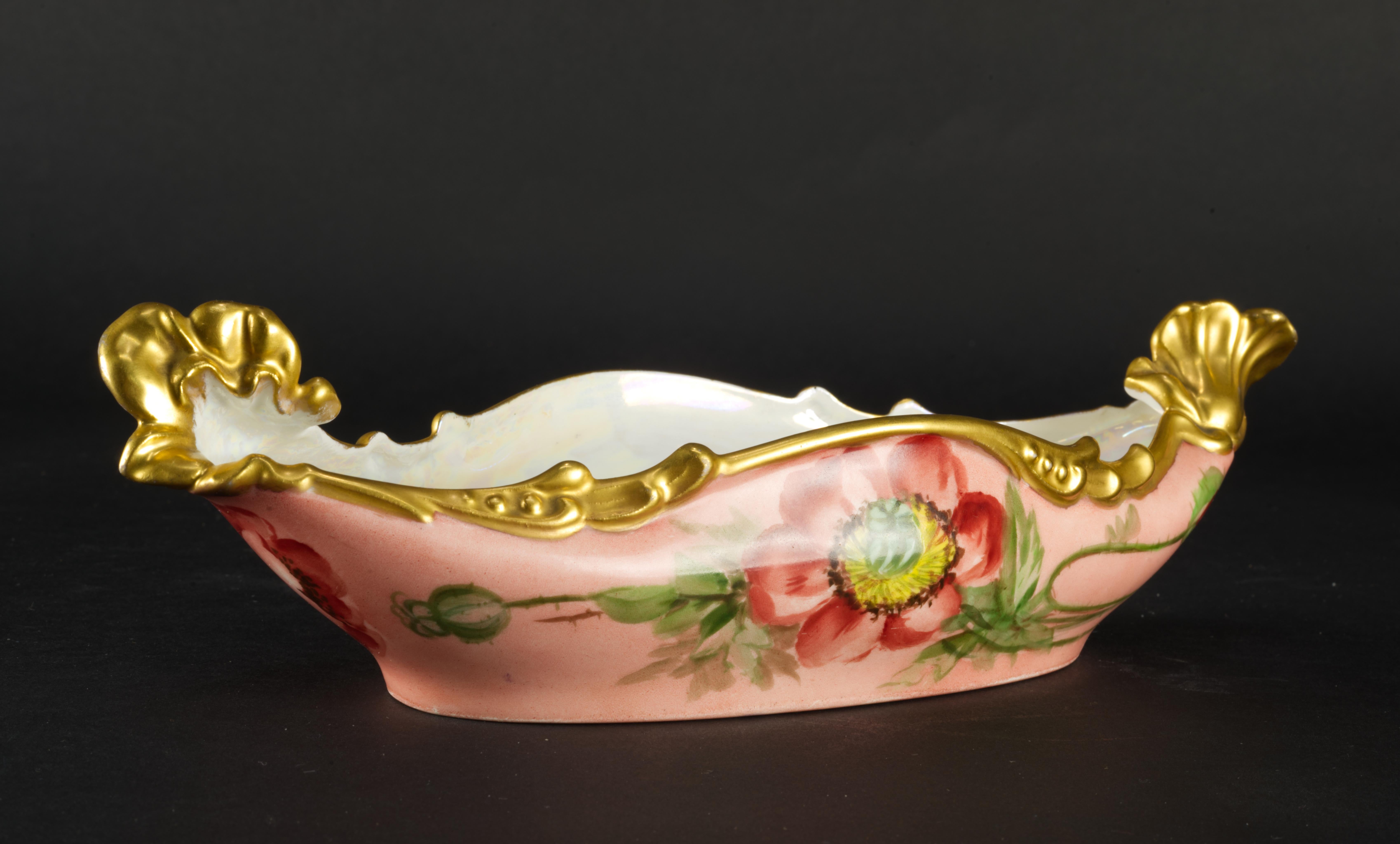Rare Jean Pouyat Limoges France Oval Hand-painted Porcelain Ravier Bowl, 1926 For Sale 5