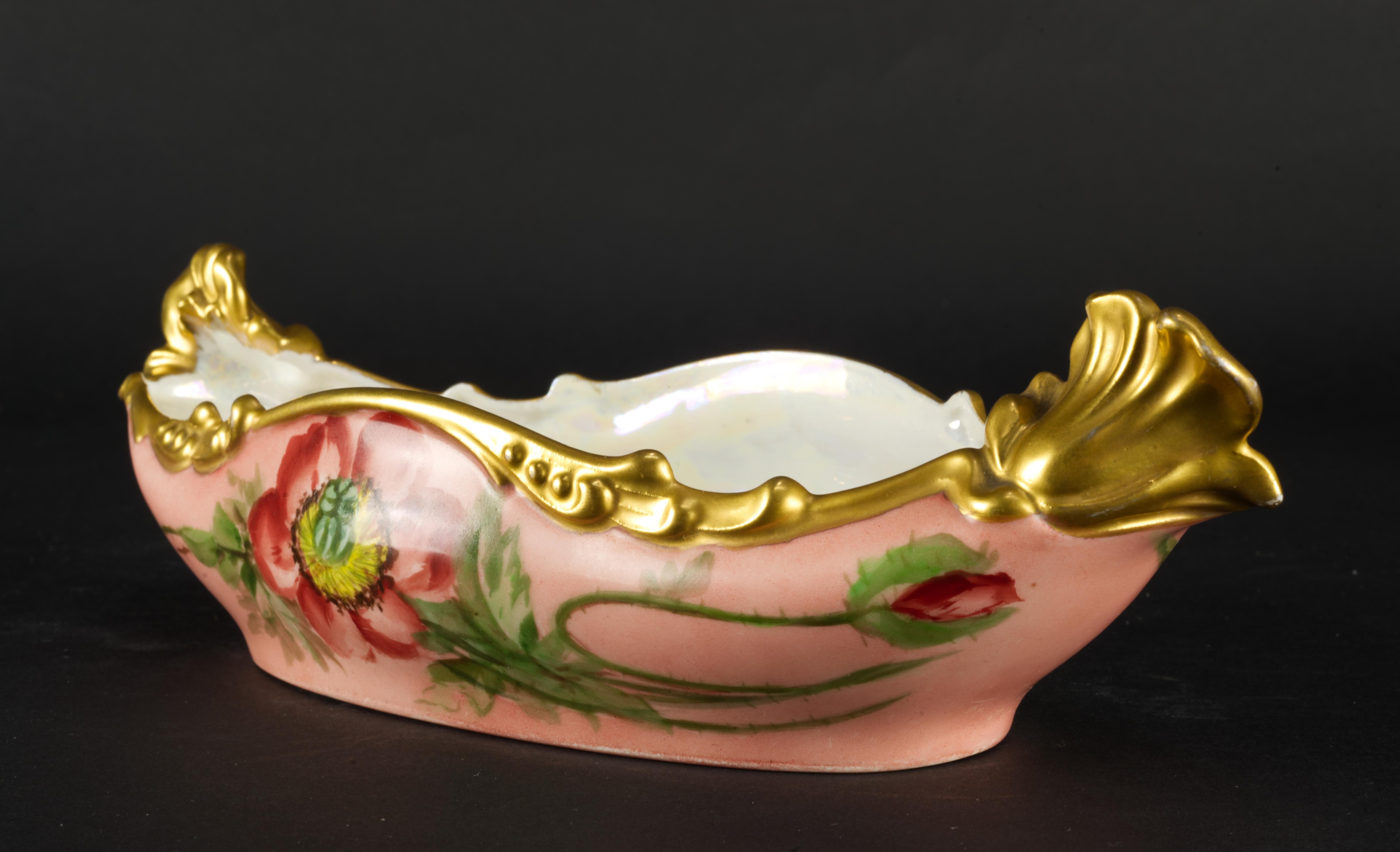 Rare Jean Pouyat Limoges France Oval Hand-painted Porcelain Ravier Bowl, 1926 For Sale 6