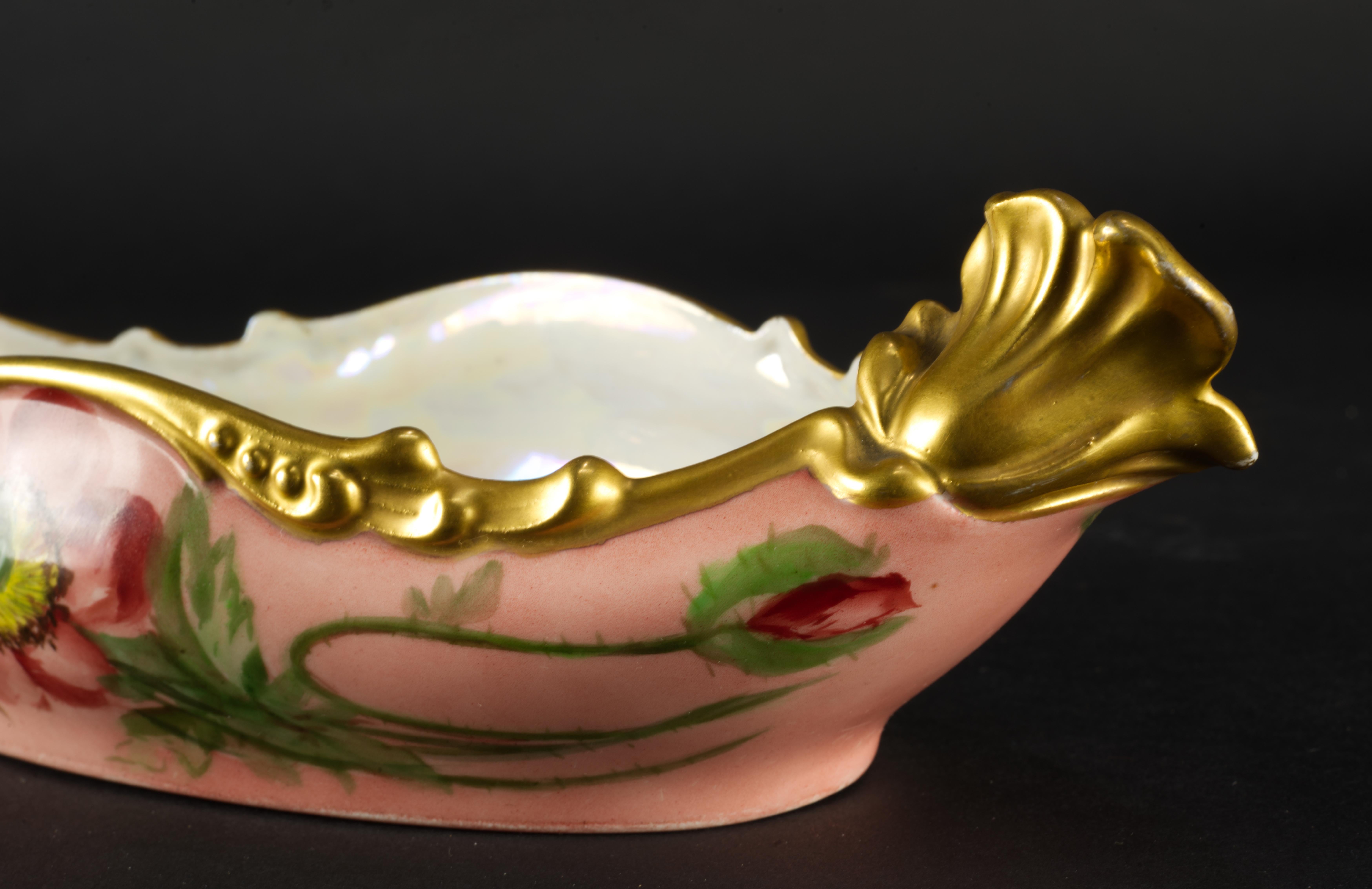 Rare Jean Pouyat Limoges France Oval Hand-painted Porcelain Ravier Bowl, 1926 For Sale 7