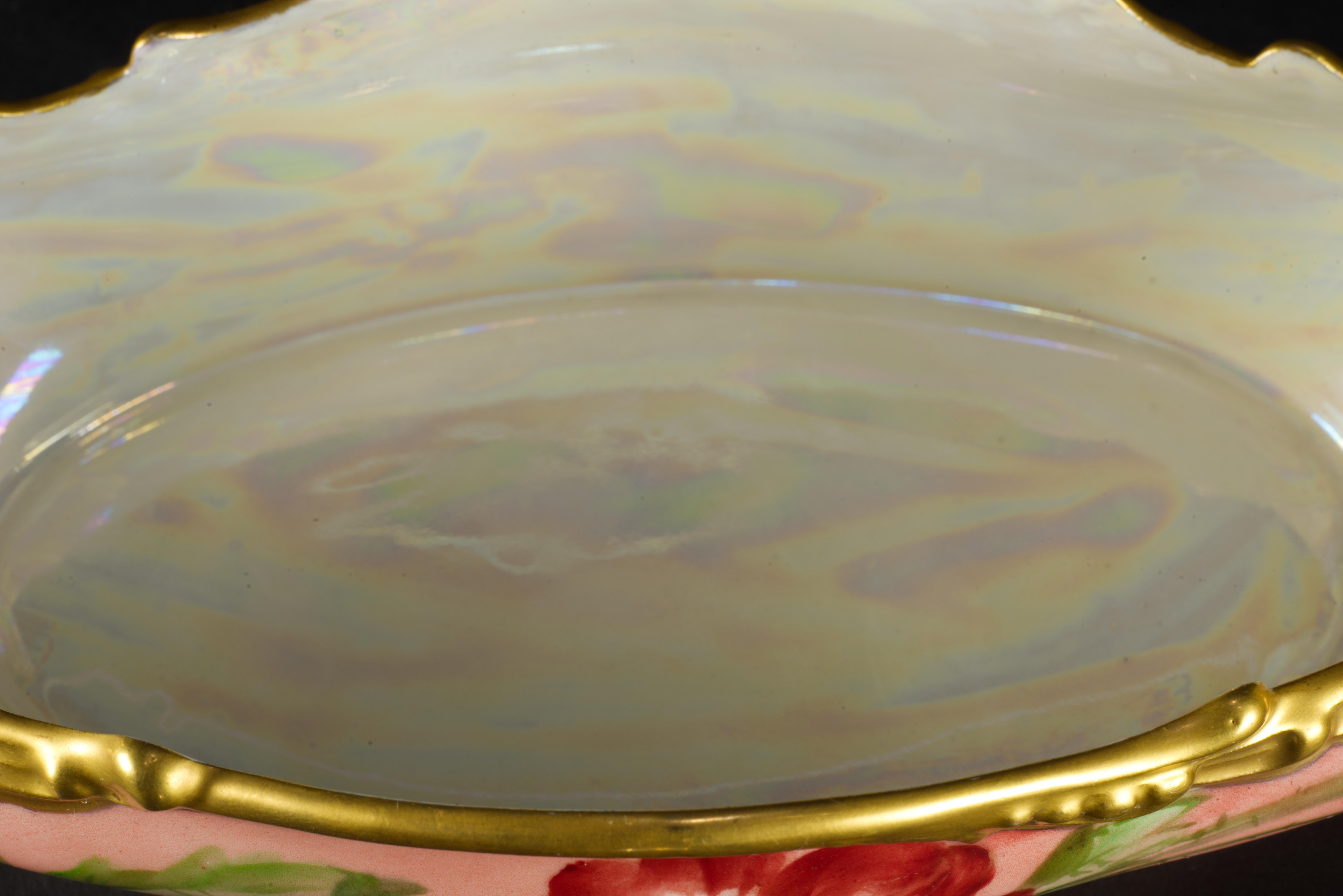 20th Century Rare Jean Pouyat Limoges France Oval Hand-painted Porcelain Ravier Bowl, 1926 For Sale