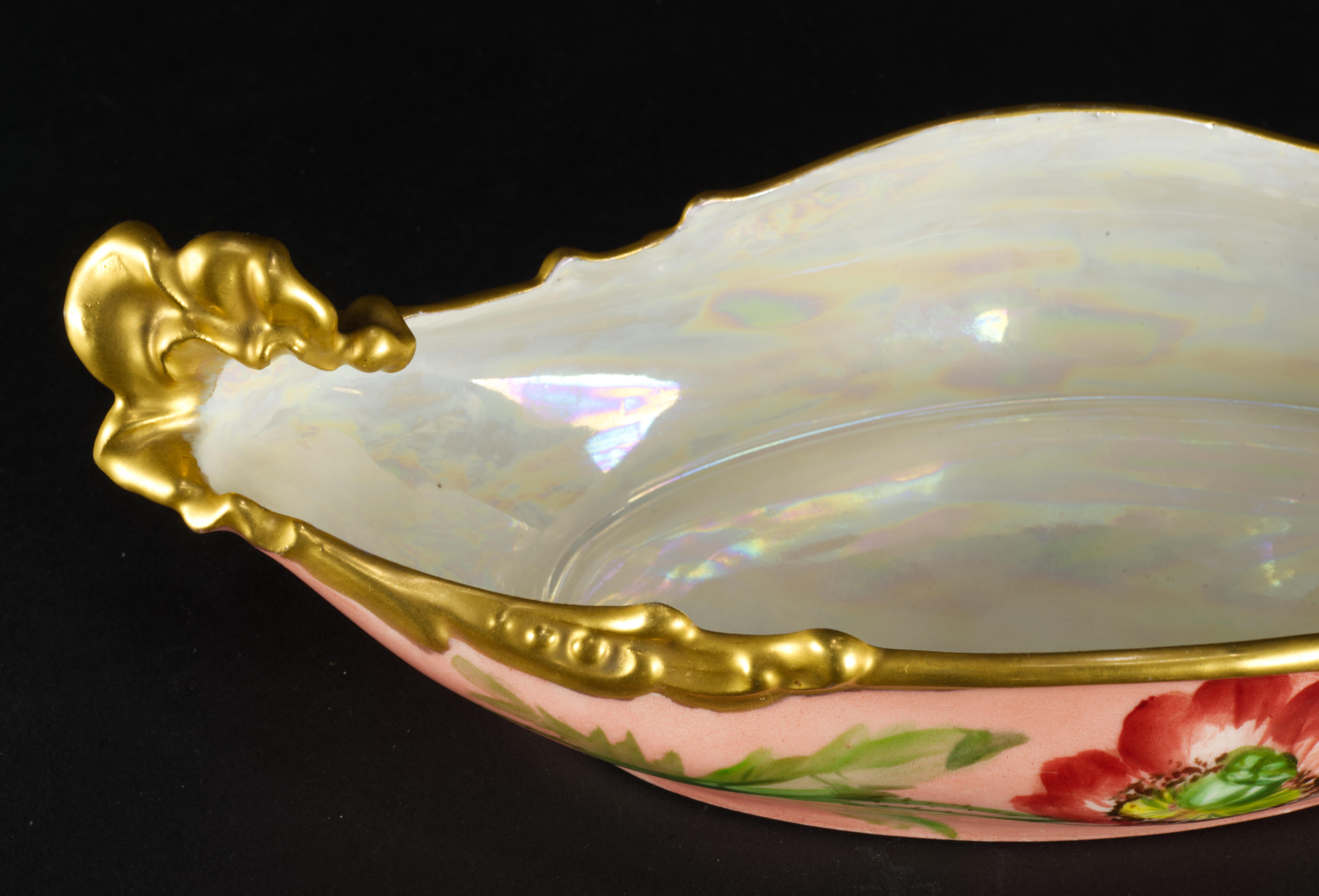 Rare Jean Pouyat Limoges France Oval Hand-painted Porcelain Ravier Bowl, 1926 For Sale 1