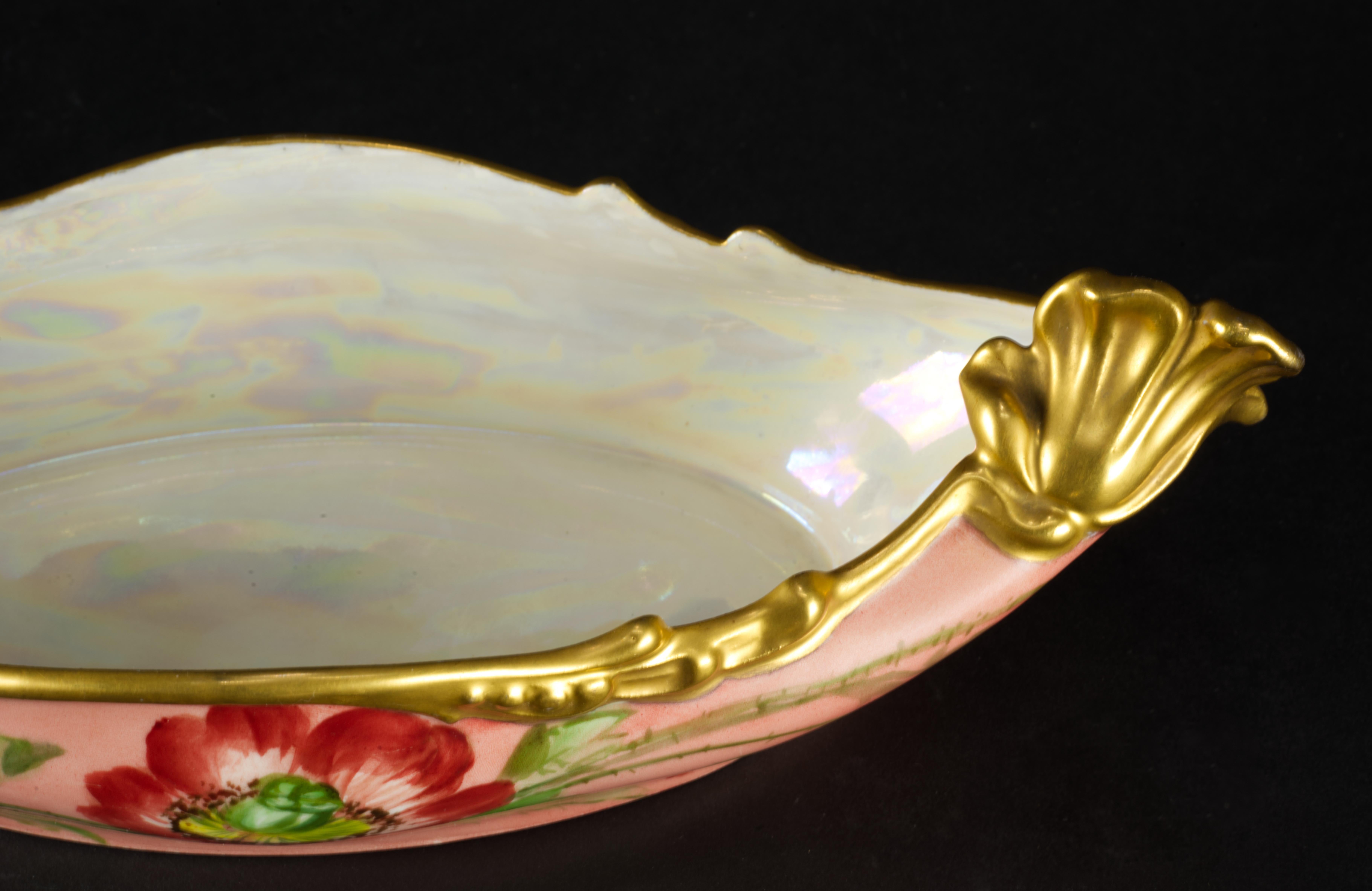 Rare Jean Pouyat Limoges France Oval Hand-painted Porcelain Ravier Bowl, 1926 For Sale 2