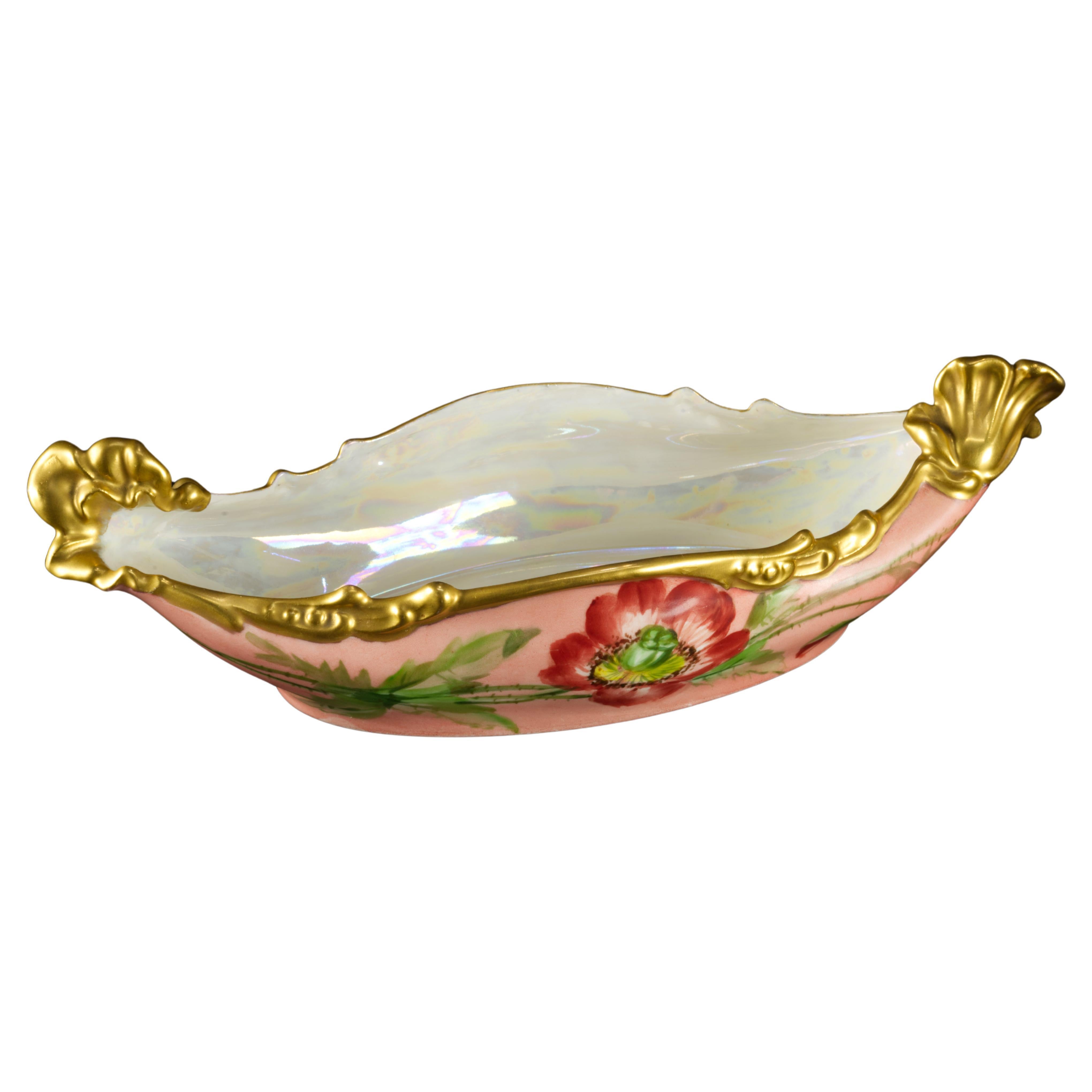 Rare Jean Pouyat Limoges France Oval Hand-painted Porcelain Ravier Bowl, 1926
