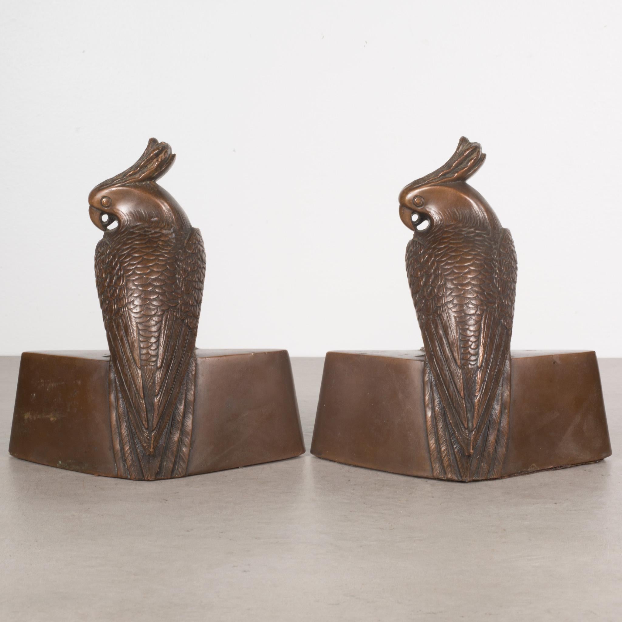 American Rare Jennings Brothers Bronze Plated Parrot Bookends c.1920