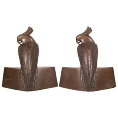 Rare Jennings Brothers Bronze Plated Parrot Bookends c.1920