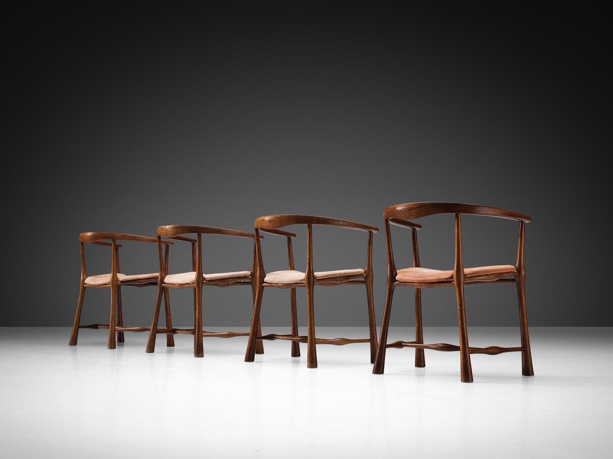 Metà XX secolo Raro set di quattro sedie da pranzo scultoree in Oak di Jens Harald Quistgaard in vendita