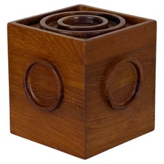 Rare Jens Quistgaard for Dansk Cube Circle Teak Ice Bucket, Denmark, 1960s