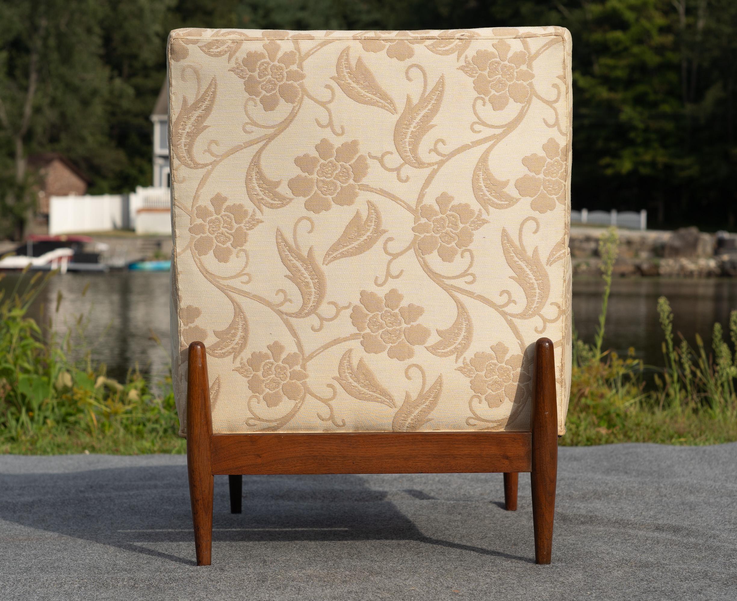 Upholstery Rare Jens Risom Walnut & Light Fabric Floating Lounge Chair, 1953 For Sale