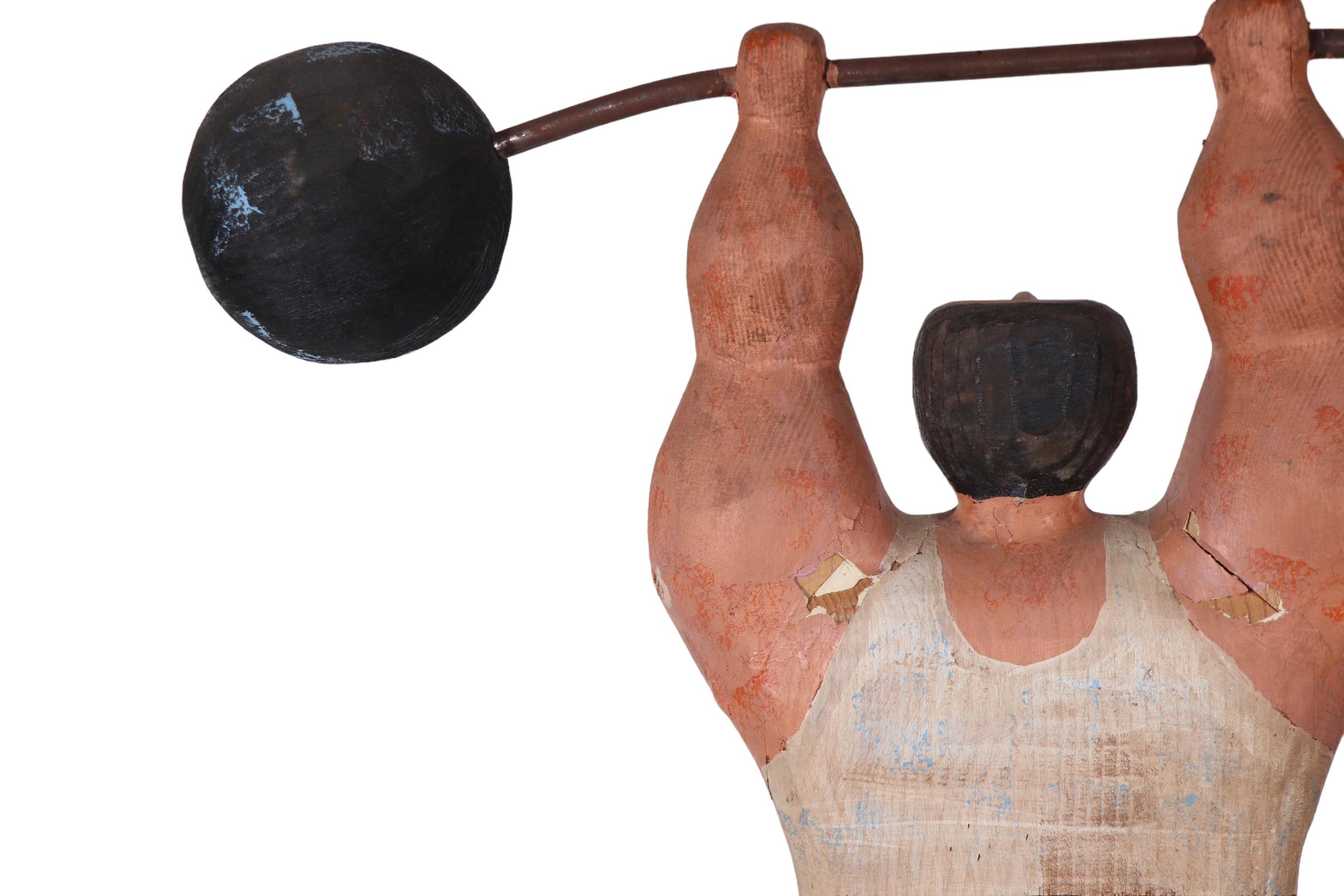 Rare Jere Wood Sculpture of Weightlifter signed C.Jere  and dated 1982 2