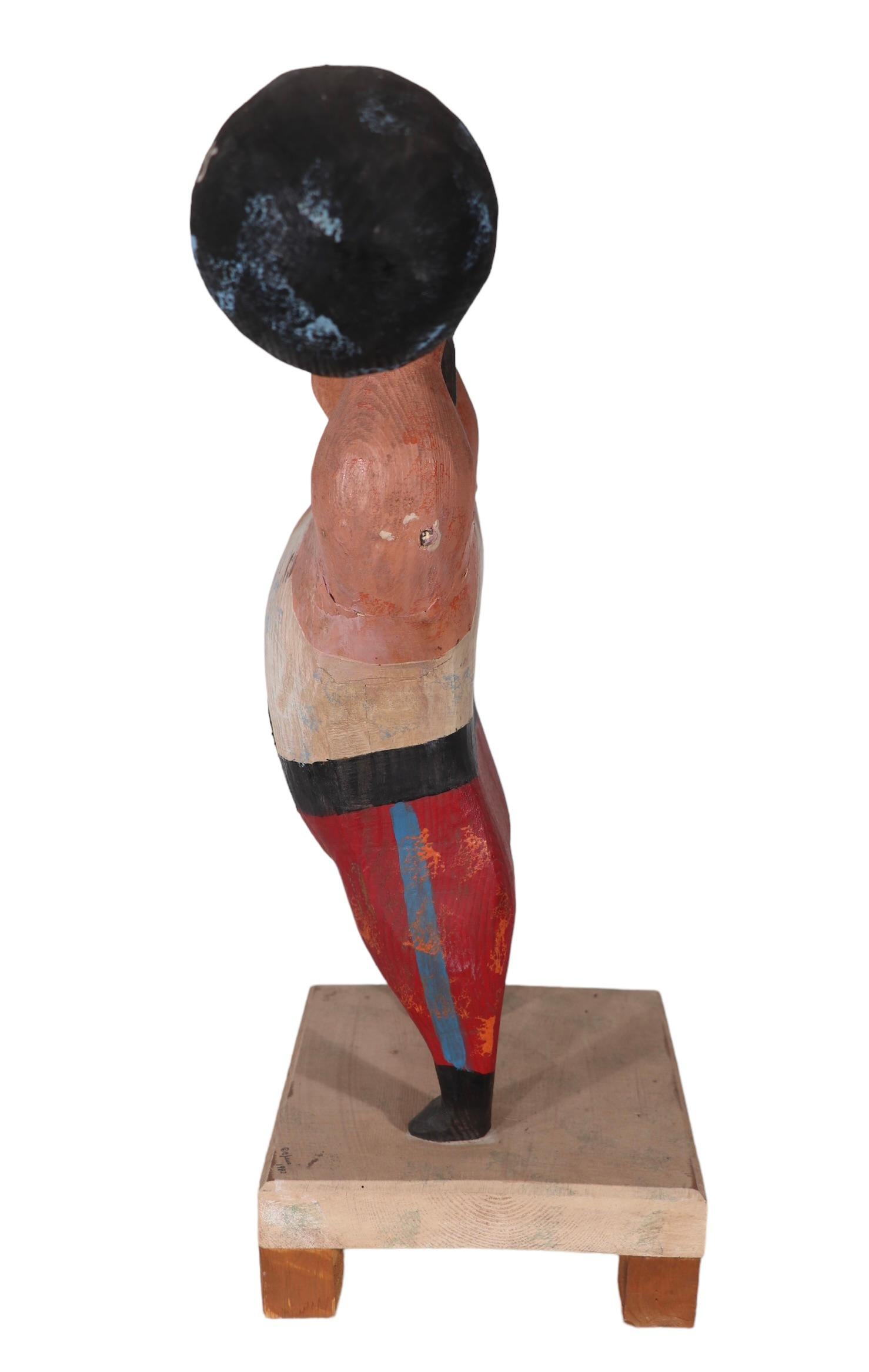 Rare Jere Wood Sculpture of Weightlifter signed C.Jere  and dated 1982 5