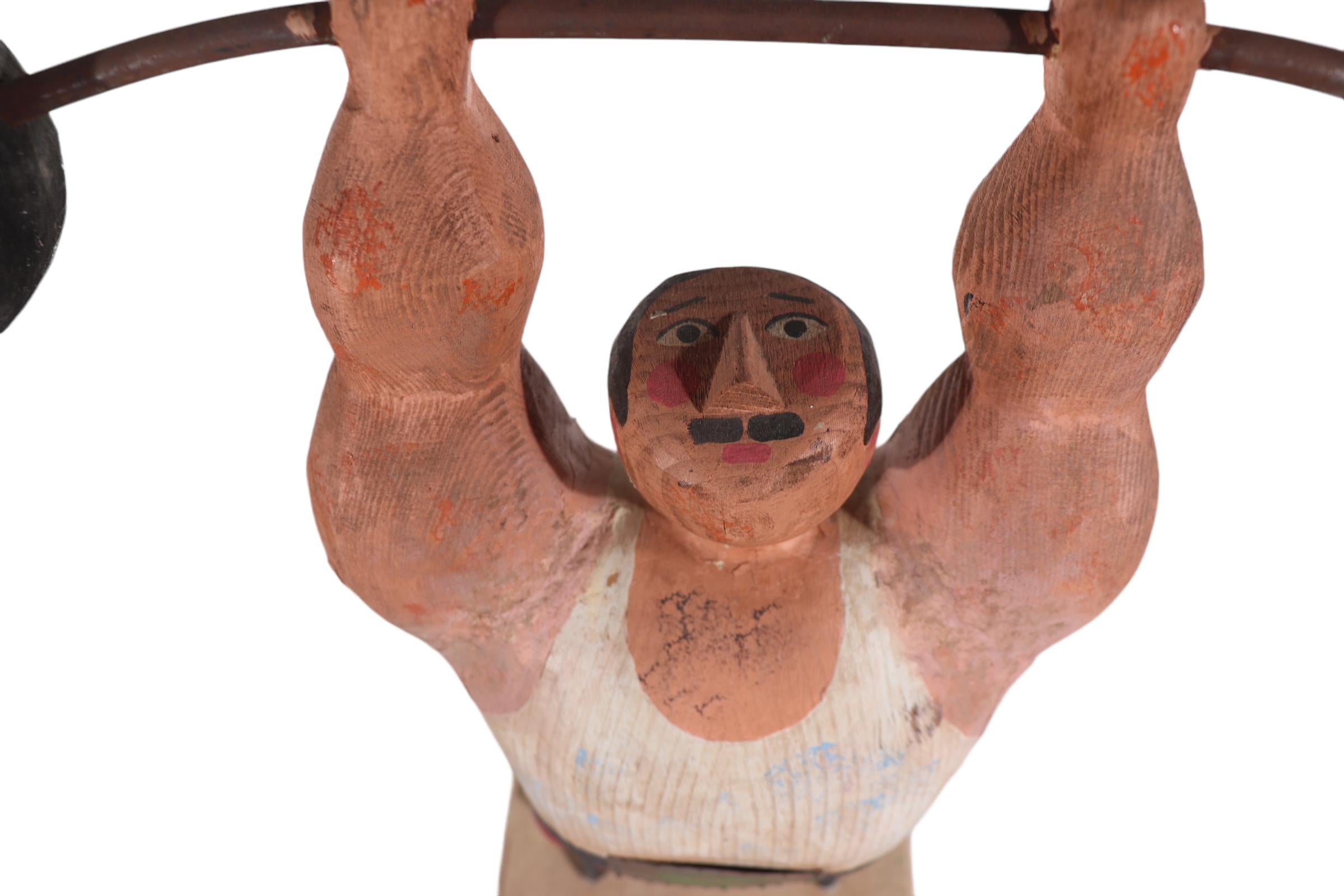 Rare Jere Wood Sculpture of Weightlifter signed C.Jere  and dated 1982 9