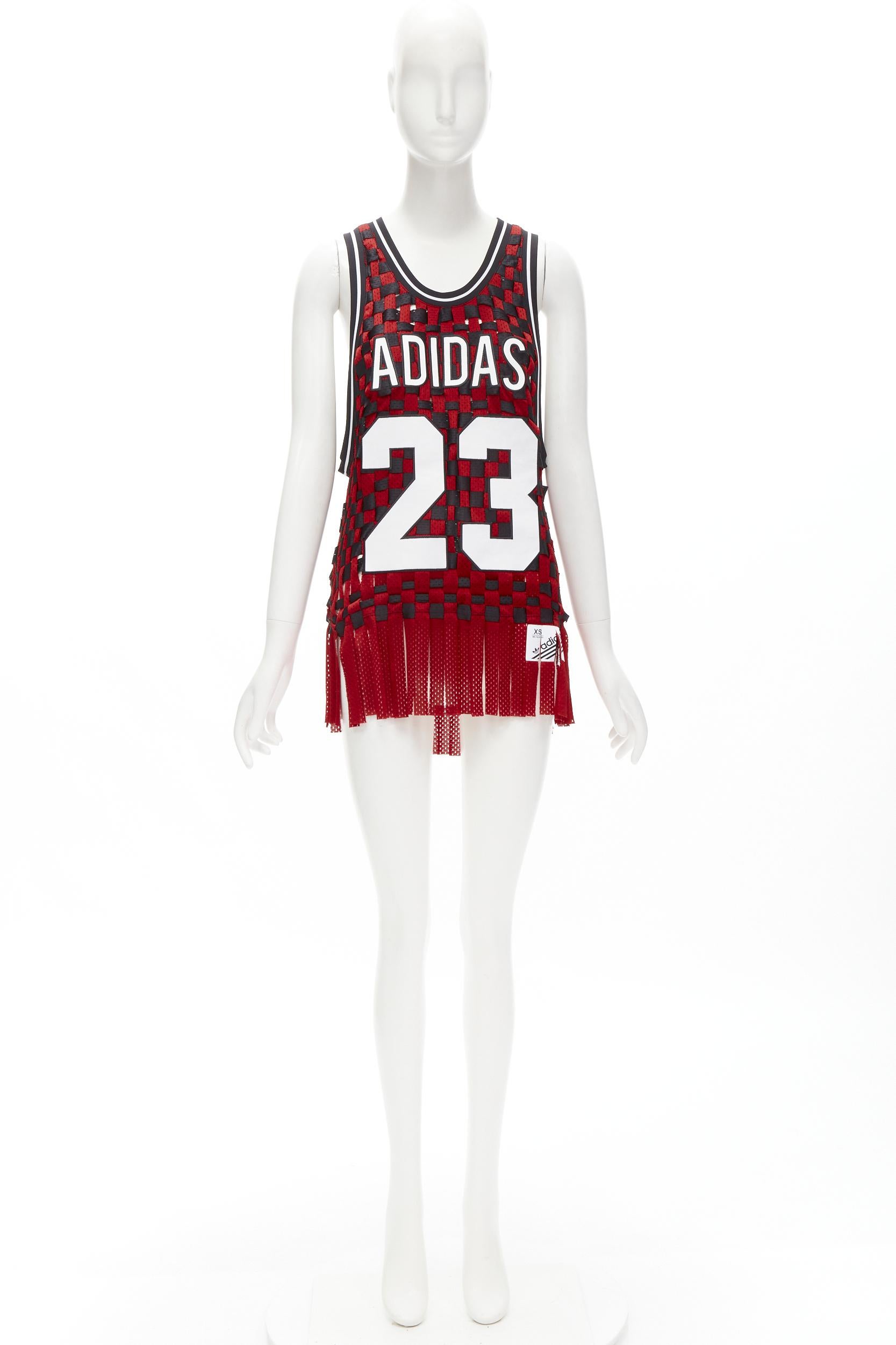raro JEREMY SCOTT ADIDAS 23 negro rojo deconstruido tejido camiseta de baloncesto XS 5