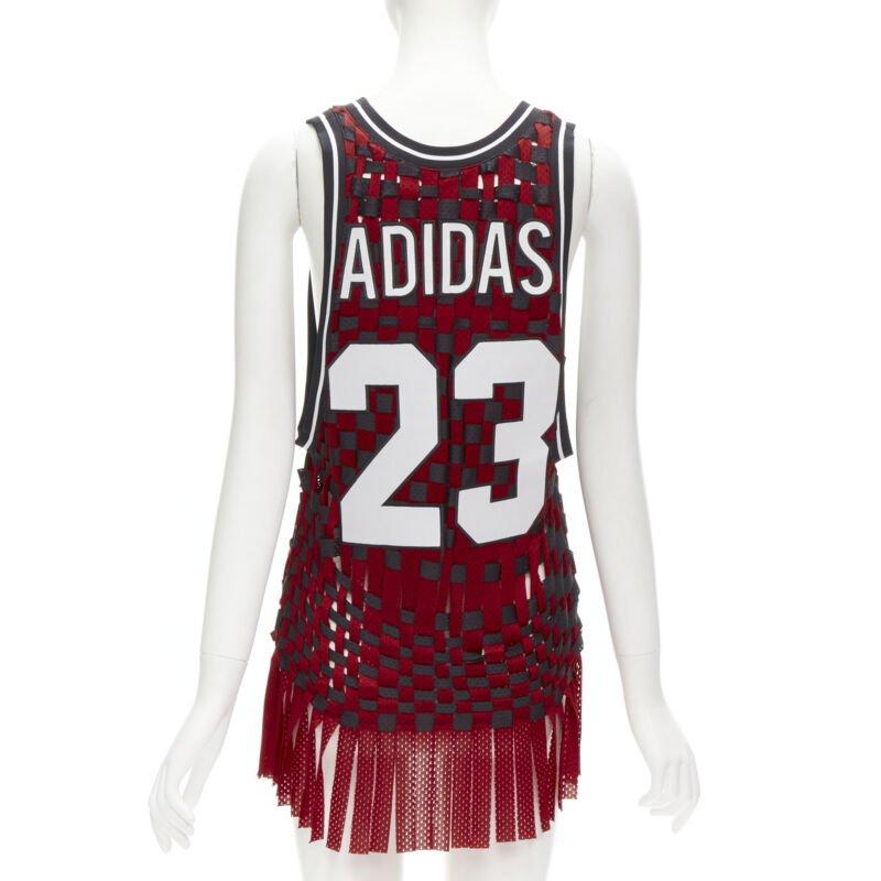 De las mujeres raro JEREMY SCOTT ADIDAS 23 negro rojo deconstruido tejido camiseta de baloncesto XS