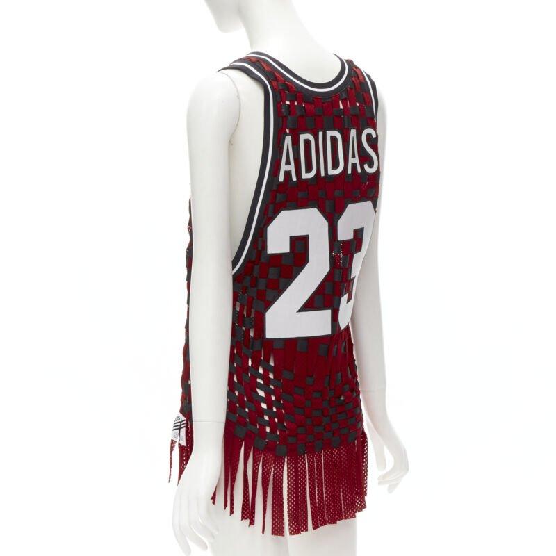 raro JEREMY SCOTT ADIDAS 23 negro rojo deconstruido tejido camiseta de baloncesto XS 1
