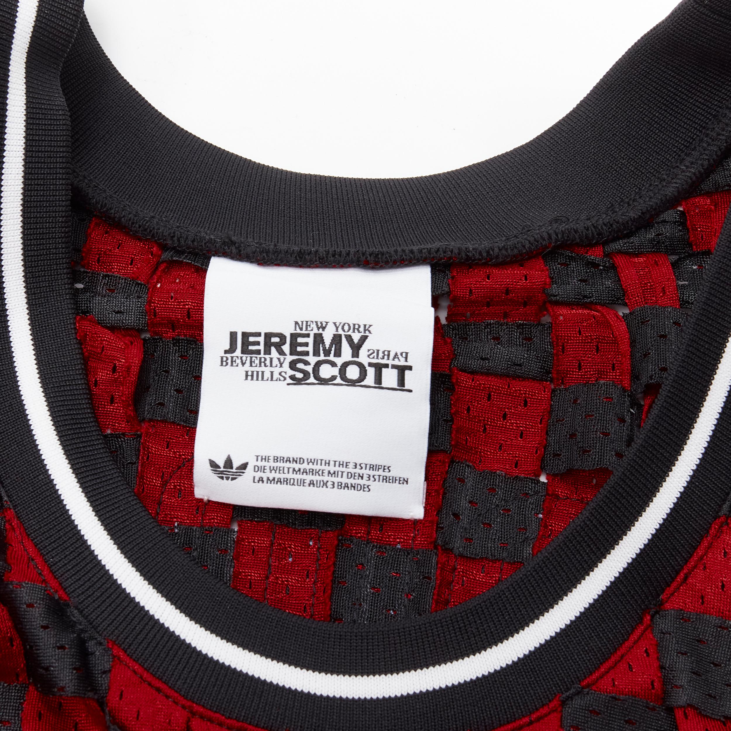 raro JEREMY SCOTT ADIDAS 23 negro rojo deconstruido tejido camiseta de baloncesto XS 4