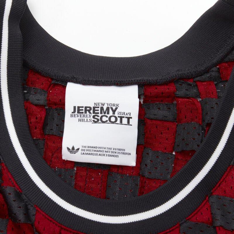 raro JEREMY SCOTT ADIDAS 23 negro rojo deconstruido tejido camiseta de baloncesto XS 4