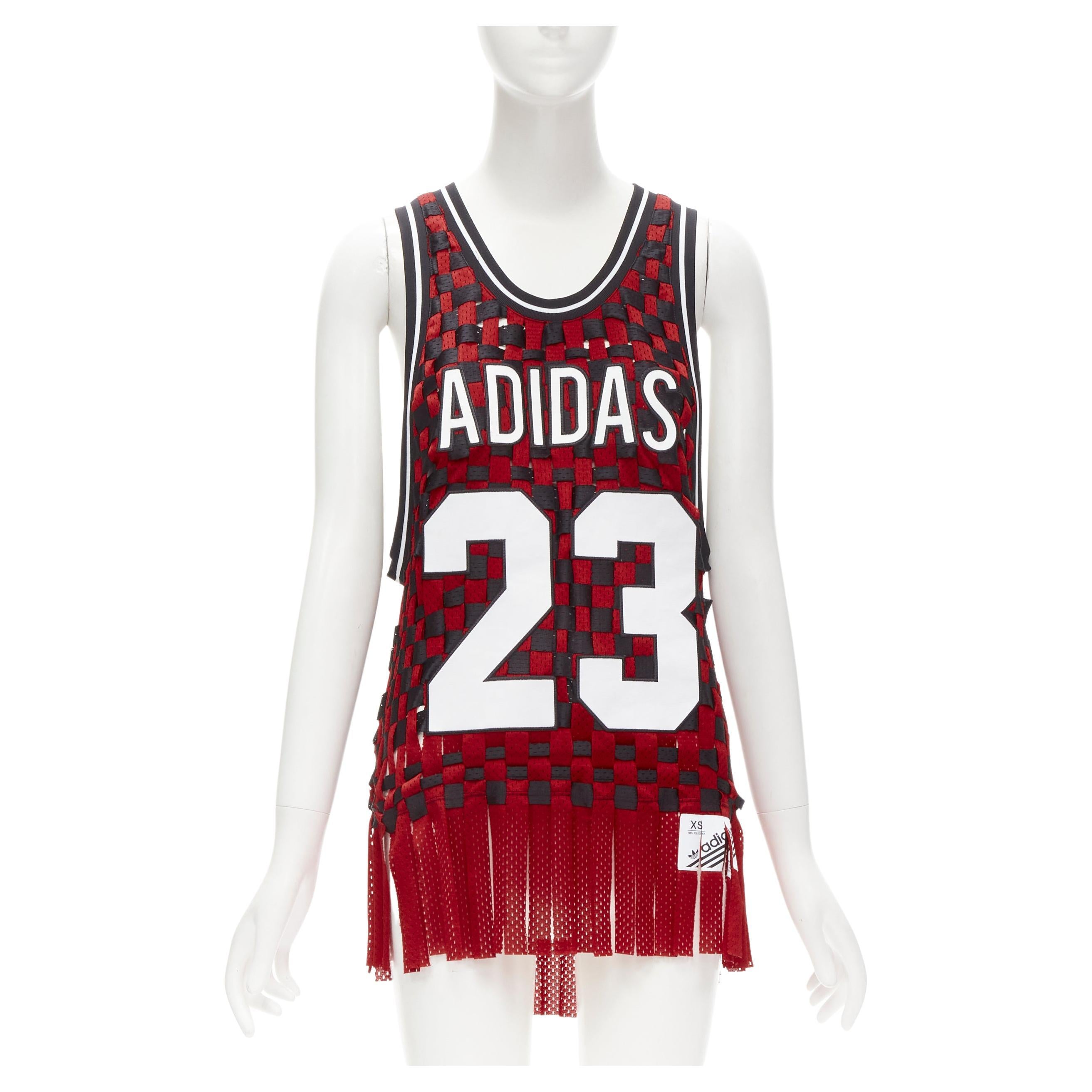 rare JEREMY SCOTT ADIDAS 23 black red deconstructed weaved basketball jersey  XS For Sale at 1stDibs