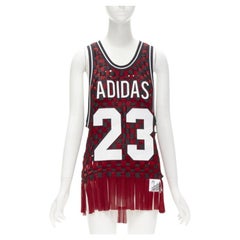 raro JEREMY SCOTT ADIDAS 23 negro rojo deconstruido tejido camiseta de baloncesto XS