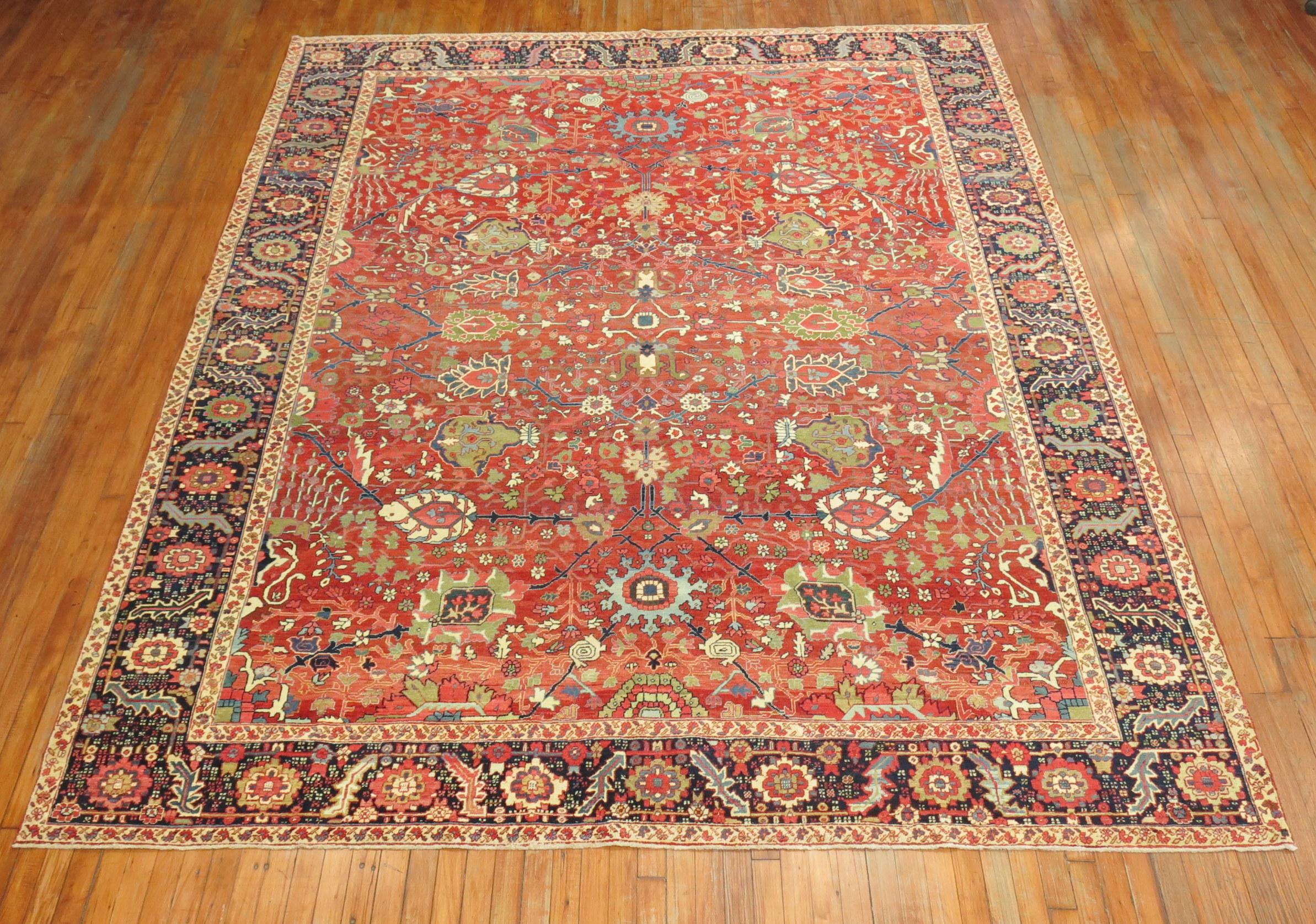 Rare Jewel Toned Persian Heriz Serapi Rug In Good Condition For Sale In New York, NY