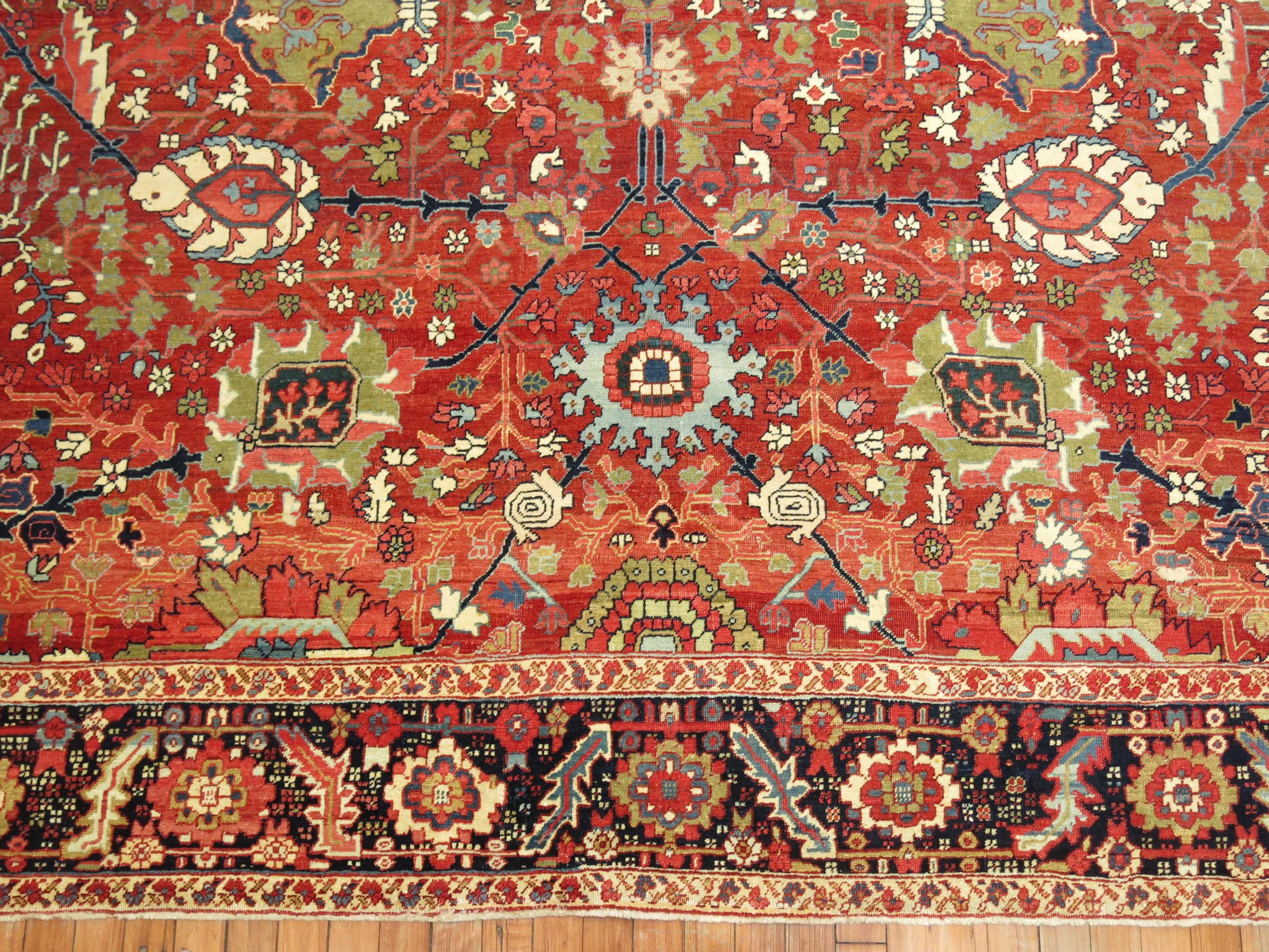 20th Century Rare Jewel Toned Persian Heriz Serapi Rug For Sale