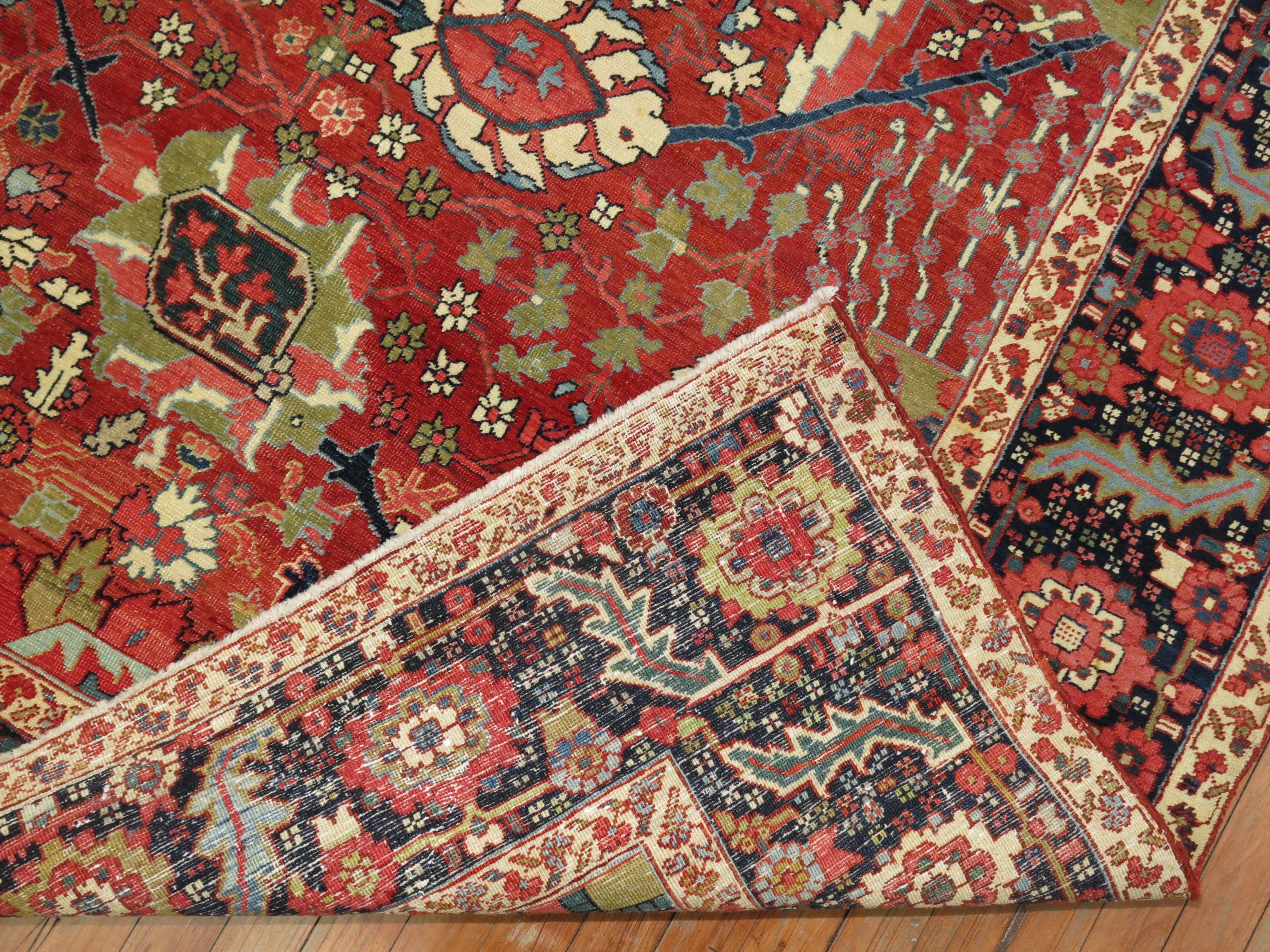 Wool Rare Jewel Toned Persian Heriz Serapi Rug For Sale