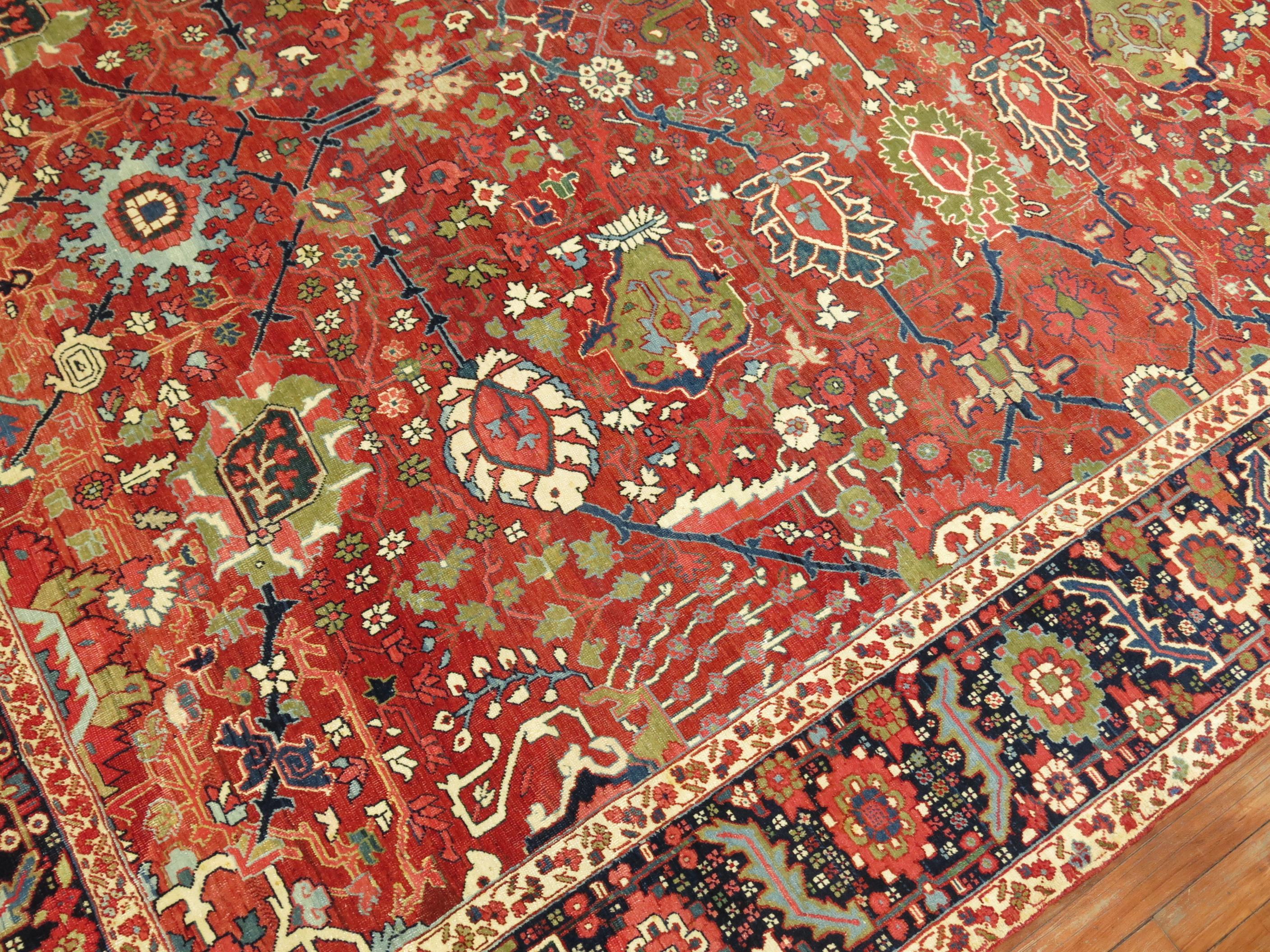 Rare Jewel Toned Persian Heriz Serapi Rug For Sale 1