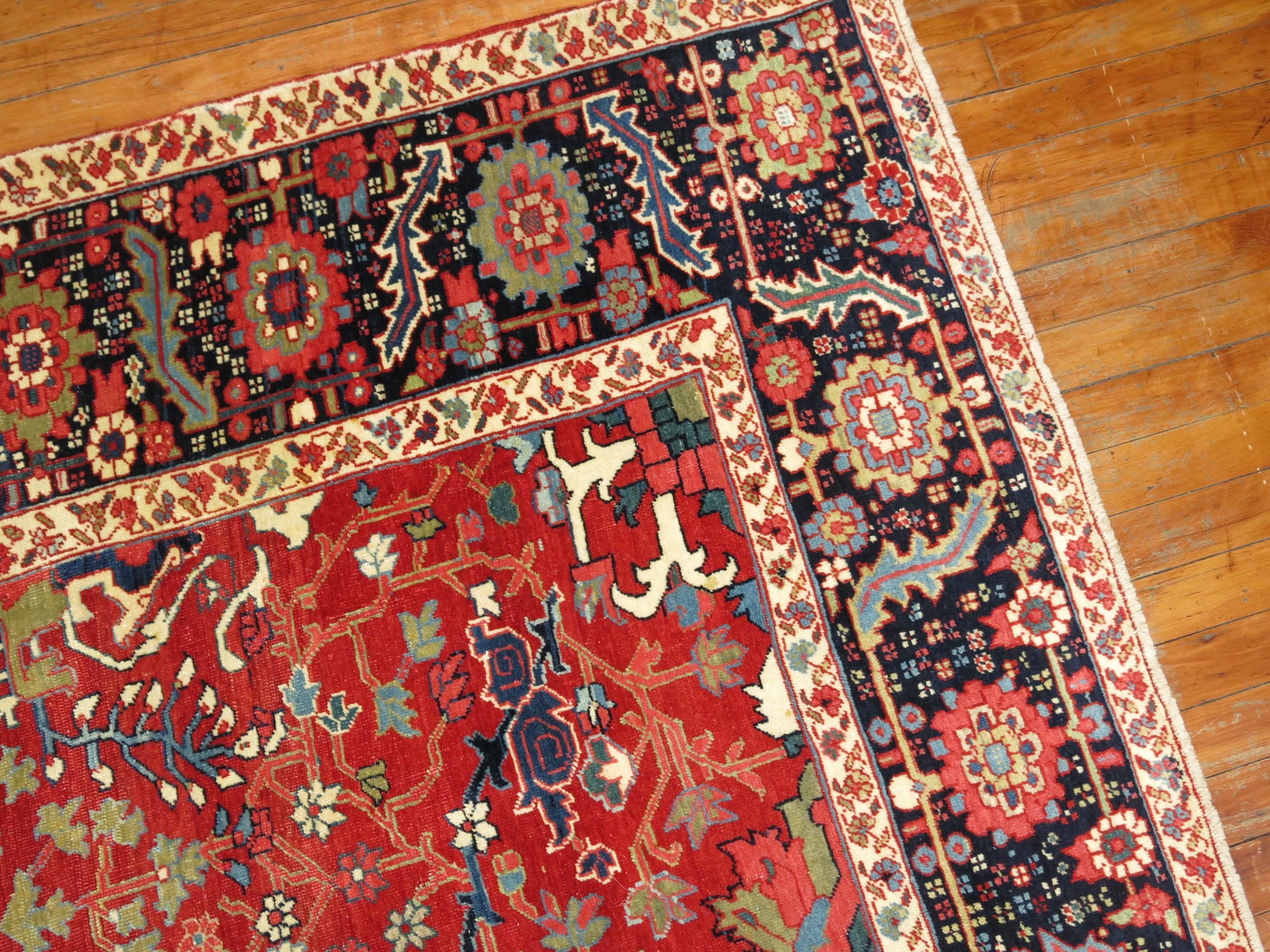 Rare Jewel Toned Persian Heriz Serapi Rug For Sale 3