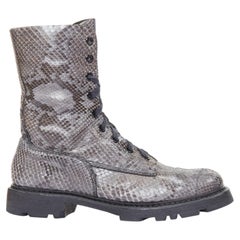 rare JIL SANDER grey python print scaled leather lace lug sole combat boots EU43