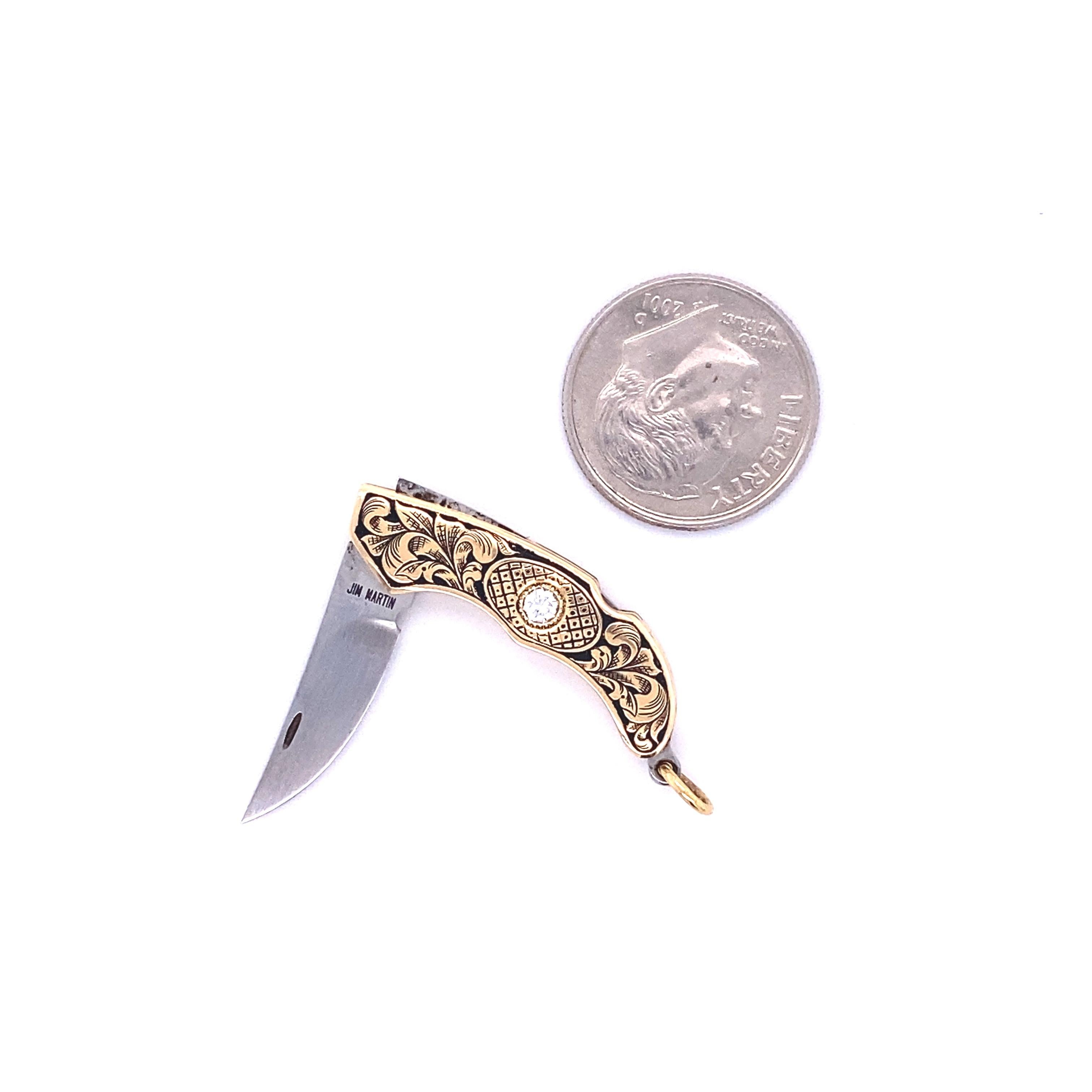 Rare Jim Martin Miniature 14K Gold Miniature Knife Necklace Pendant with Diamond 4