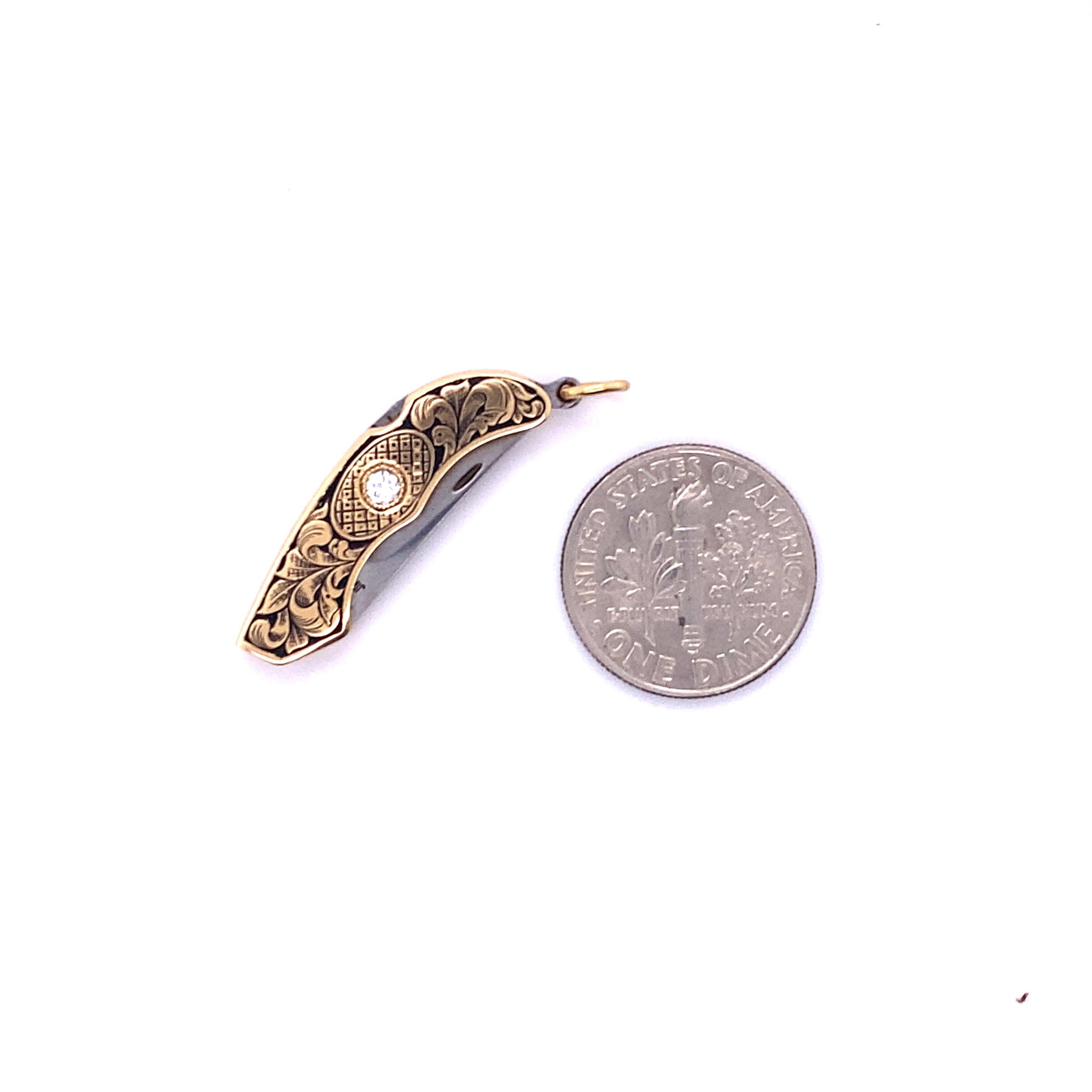 Rare Jim Martin Miniature 14K Gold Miniature Knife Necklace Pendant with Diamond 6