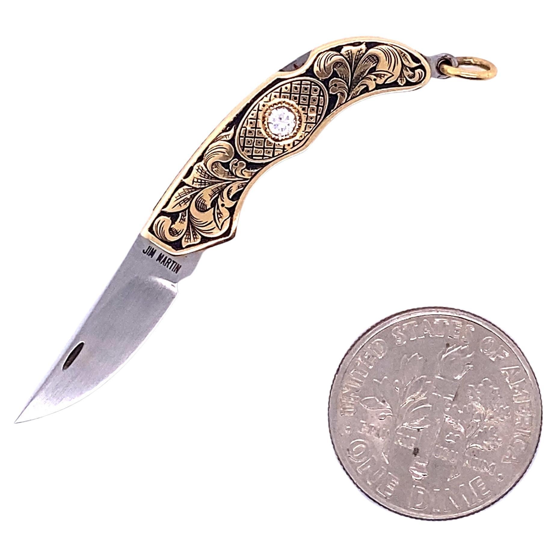 Rare Jim Martin Miniature 14K Gold Miniature Knife Necklace Pendant with Diamond