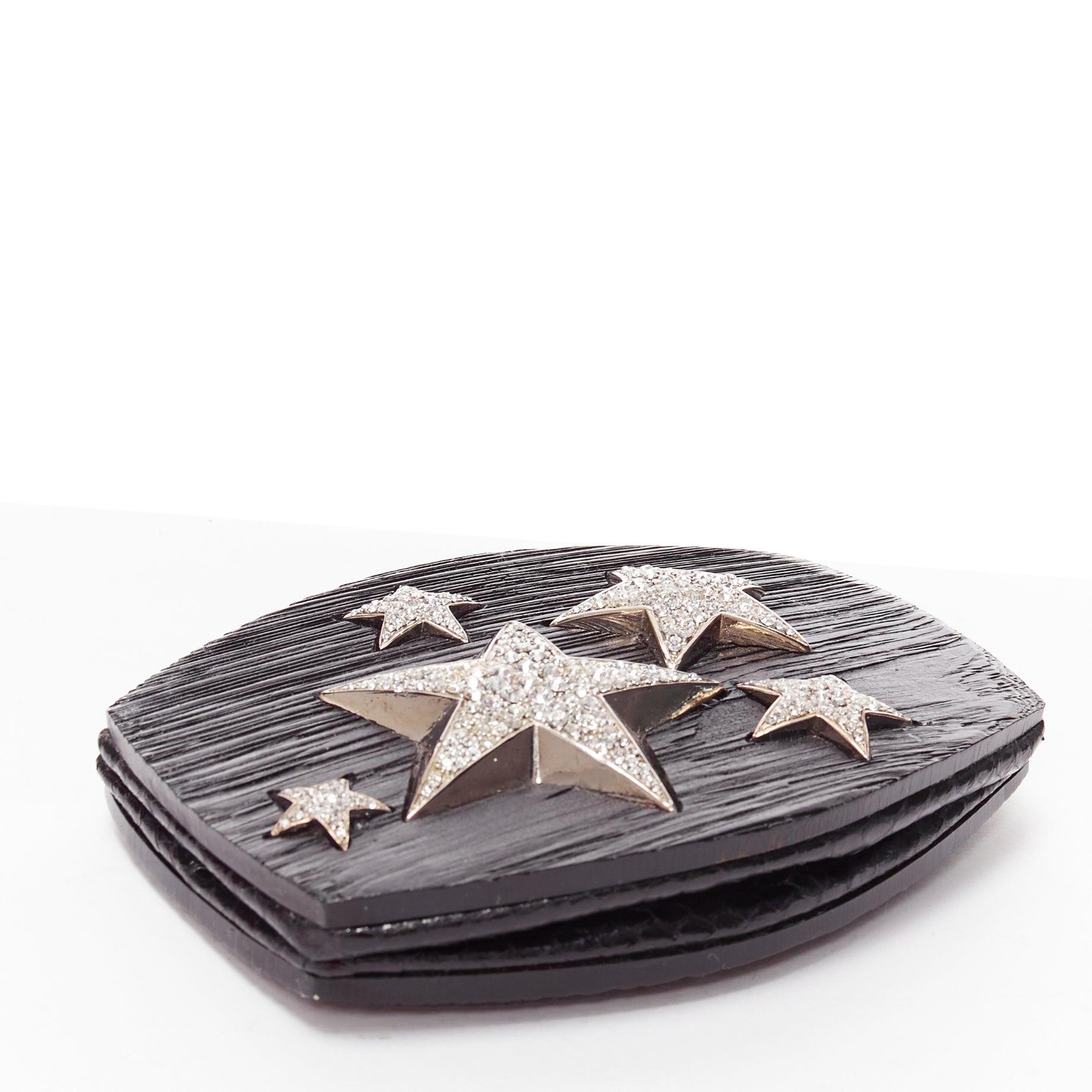 Black rare JIMMY CHOO textured acrylic silver star crystal embellished mini clutch bag For Sale