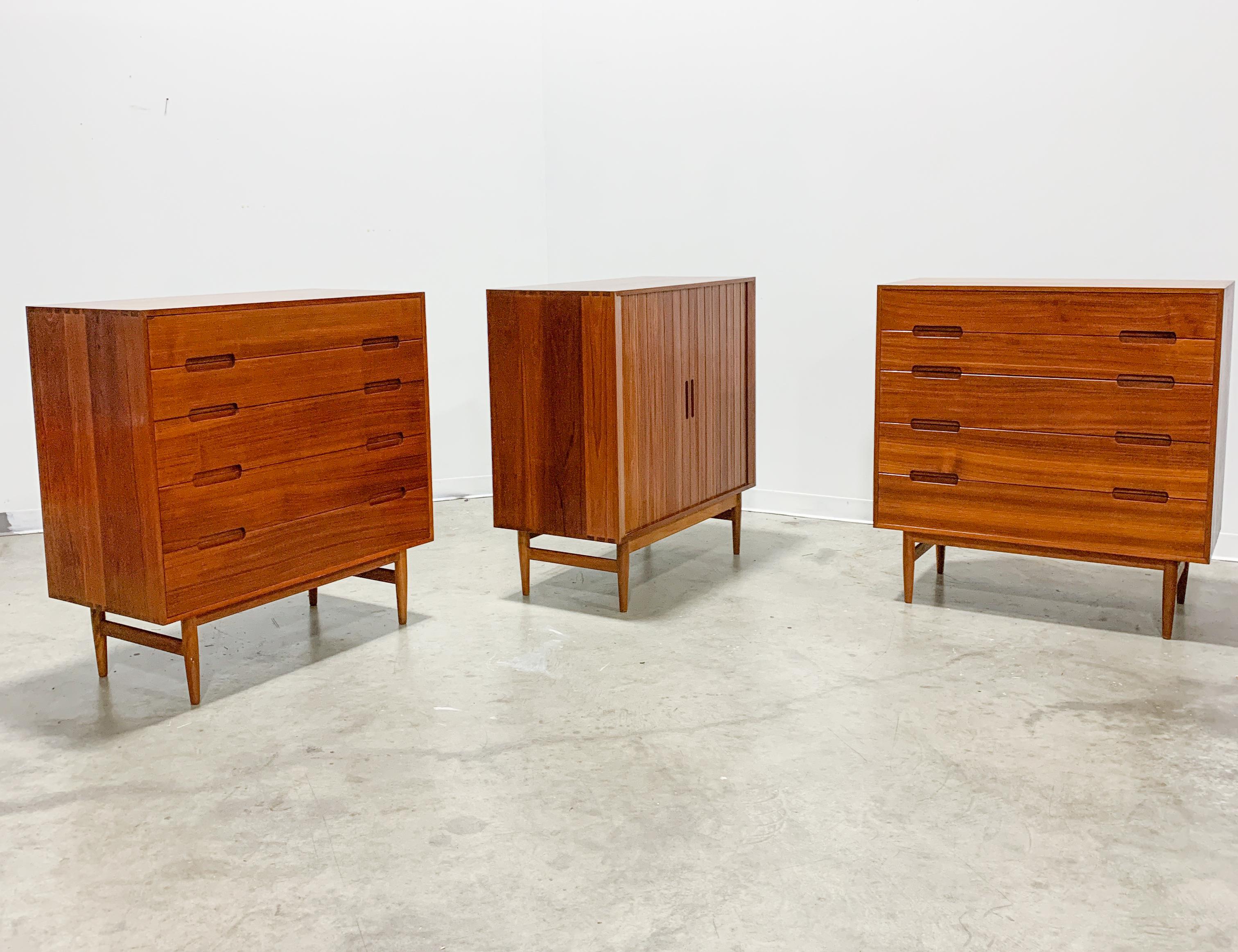 Mid-Century Modern Rare Johannes Aasbjerg Dresser and Tambour Cabinet Set