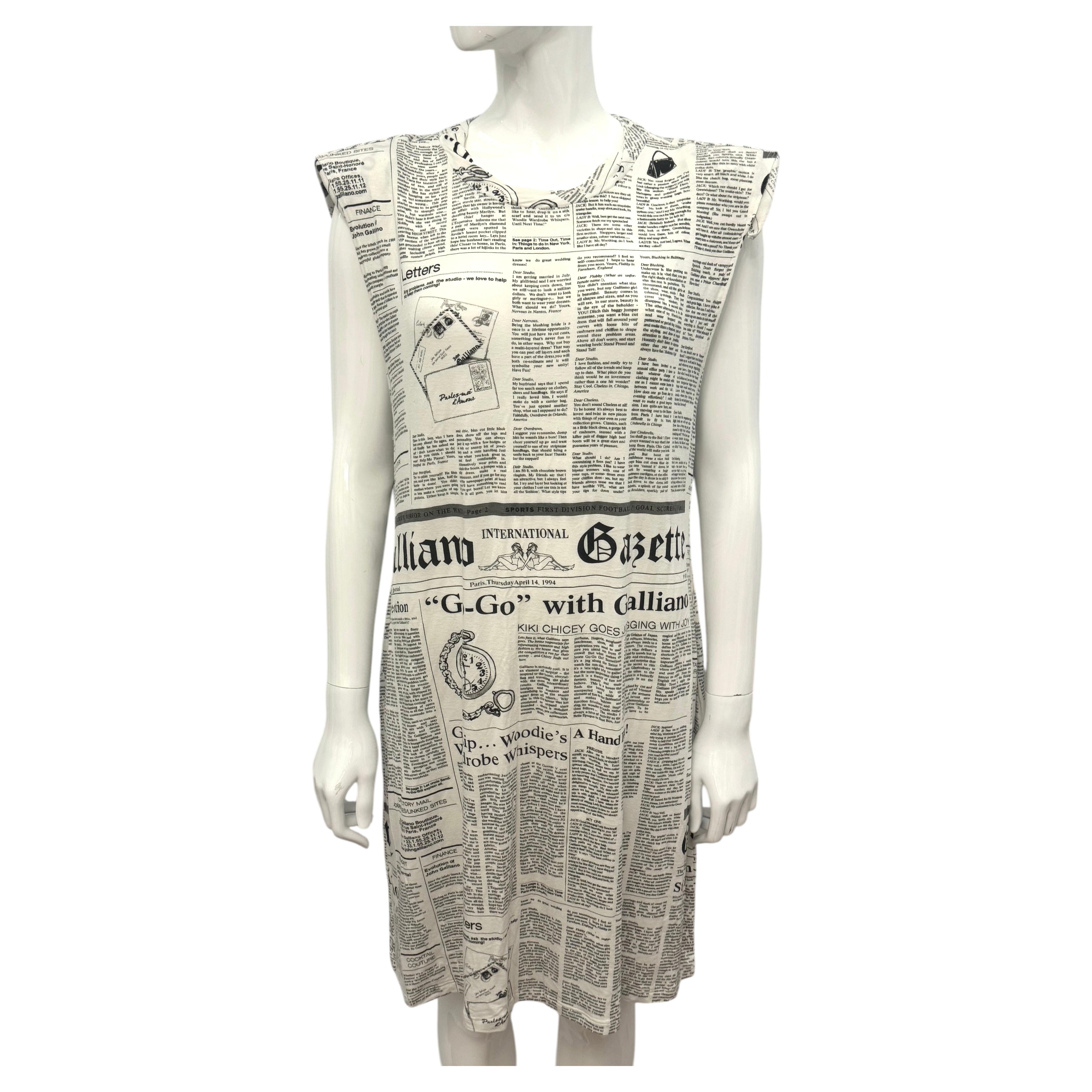 Rare John Galliano "Galliano Gazette" Newspaper Print Dress Archive Beach Wear