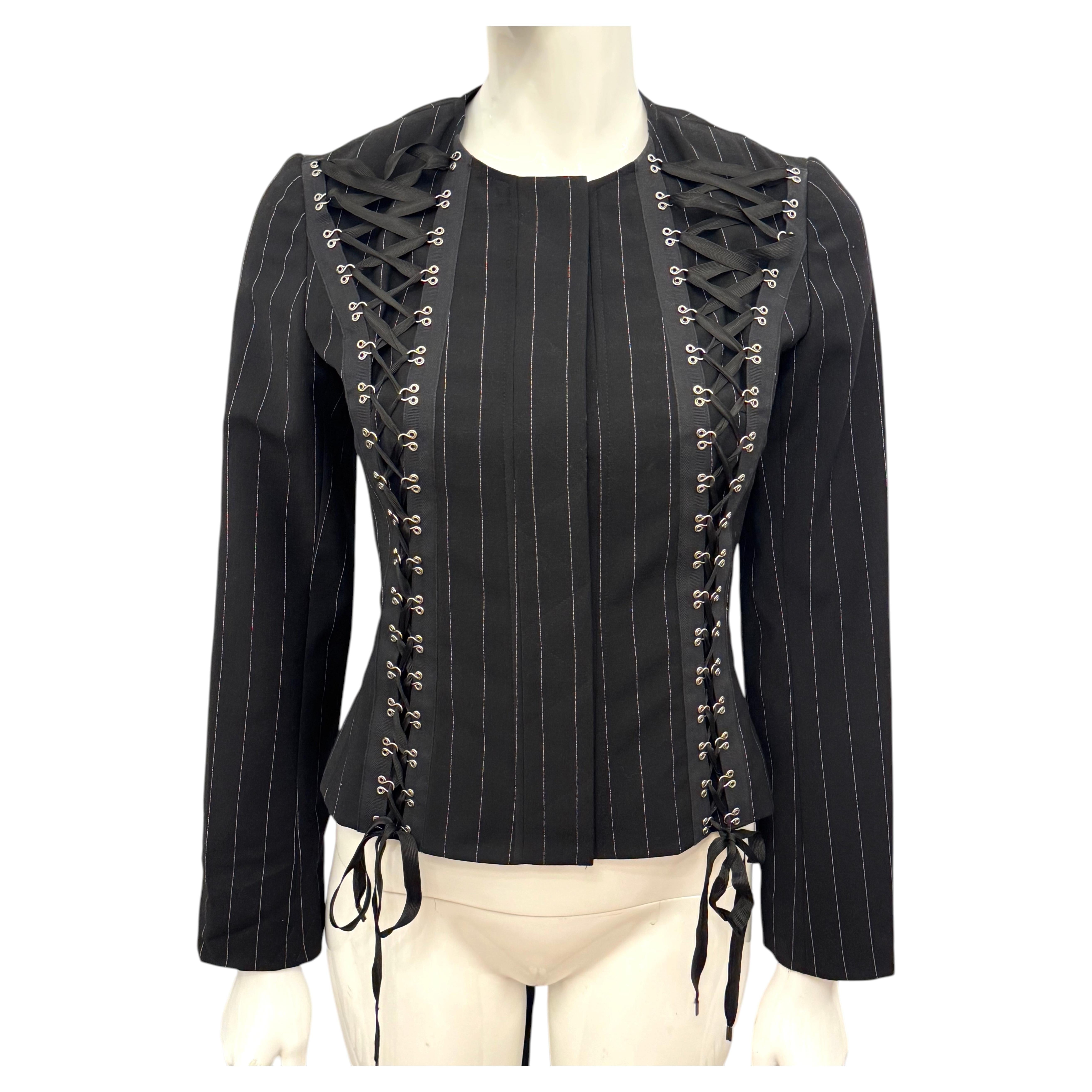 Rare John Galliano S/S 2003 Pinstripe Lace-up Corset Jacket