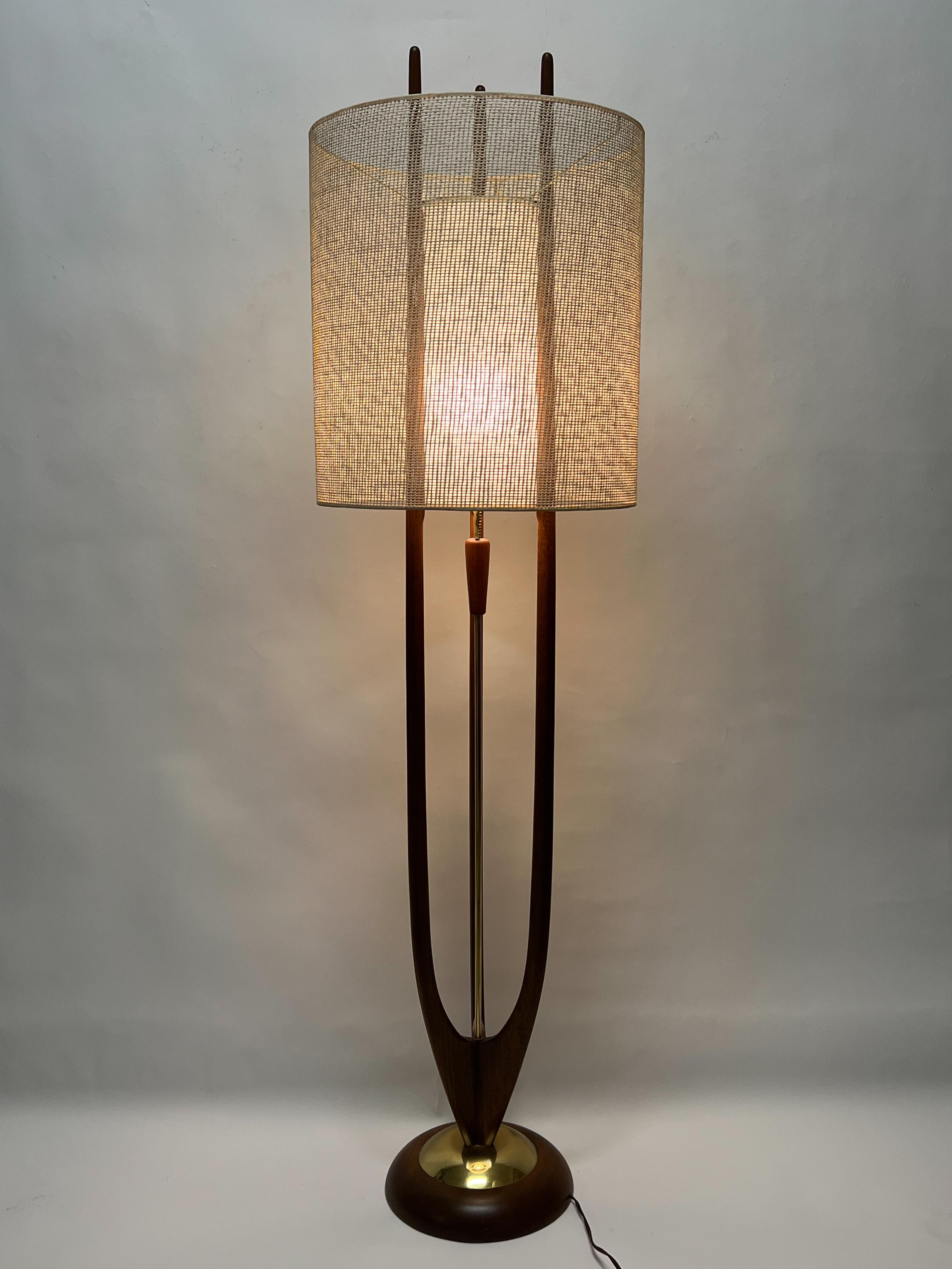 Mid-Century Modern Rare John Keal Wood & Brass Floor Lamp c1960s