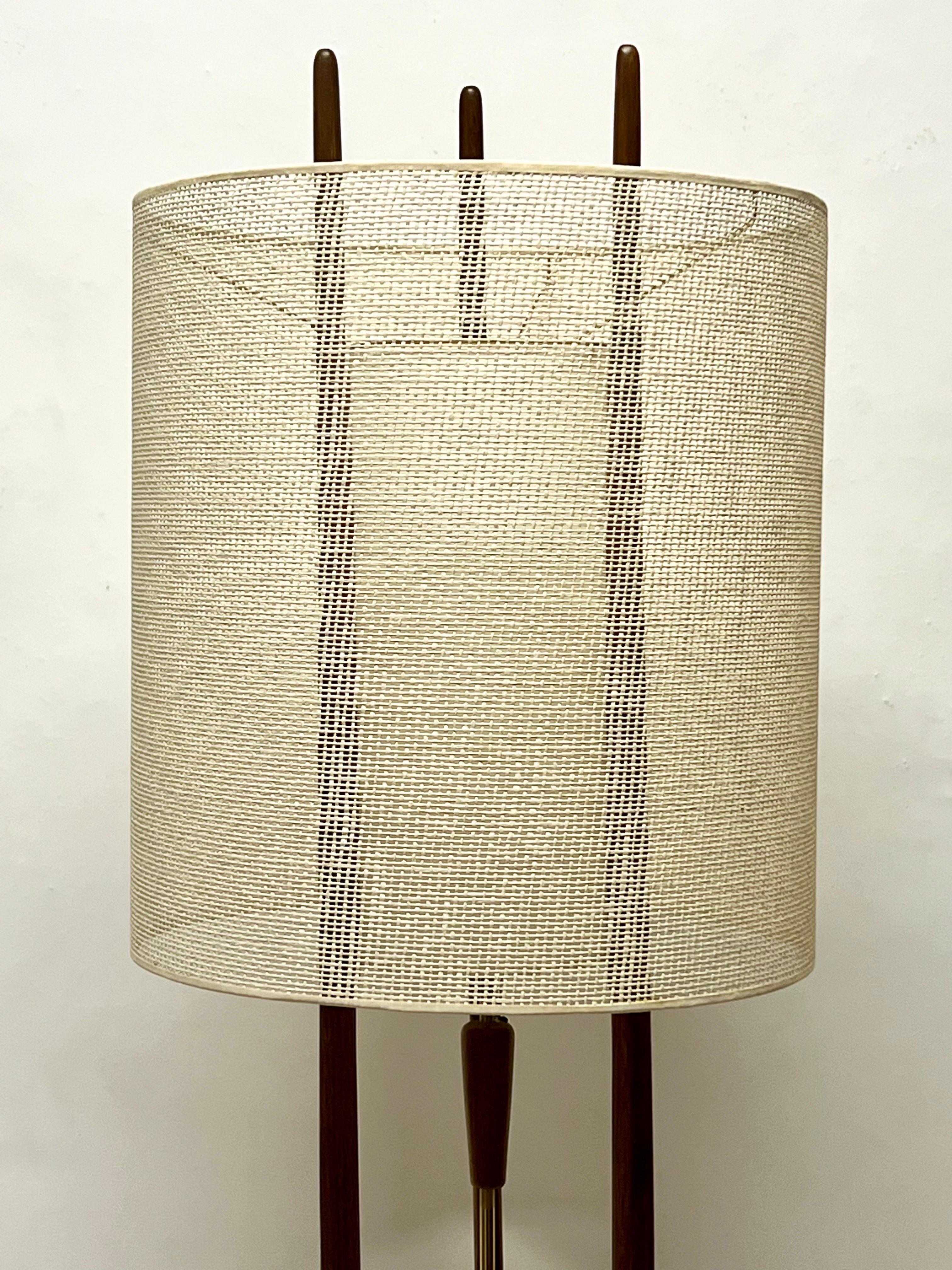 American Rare John Keal Wood & Brass Floor Lamp c1960s