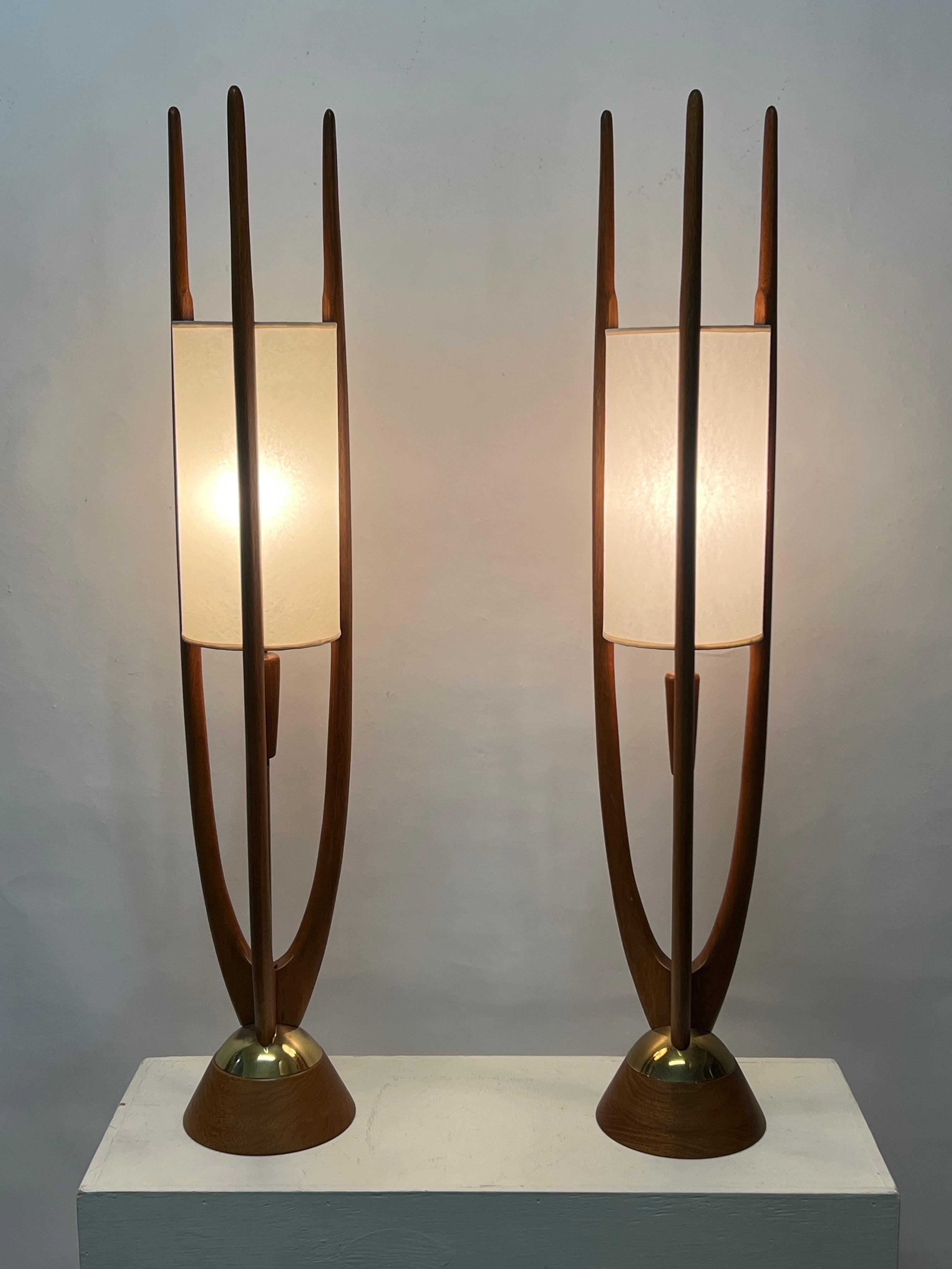 Mid-Century Modern Rare John Keal Wood & Brass Table Lamps c1960s For Sale