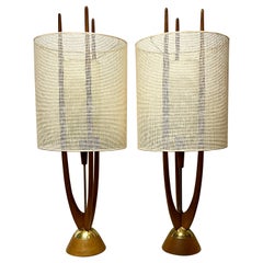 Rare John Keal Wood & Brass Table Lamps c1960s