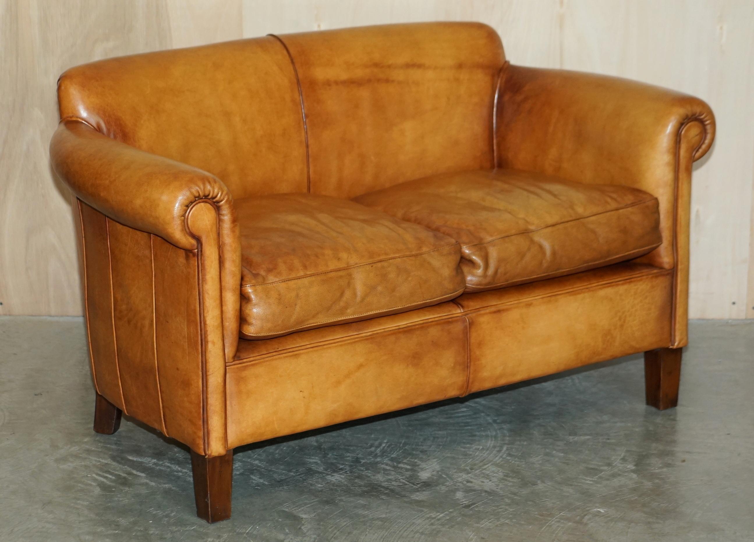 Rare John Lewis Camford Heritage Brown Leather Armchair & Two Seat Sofa Suite For Sale 1