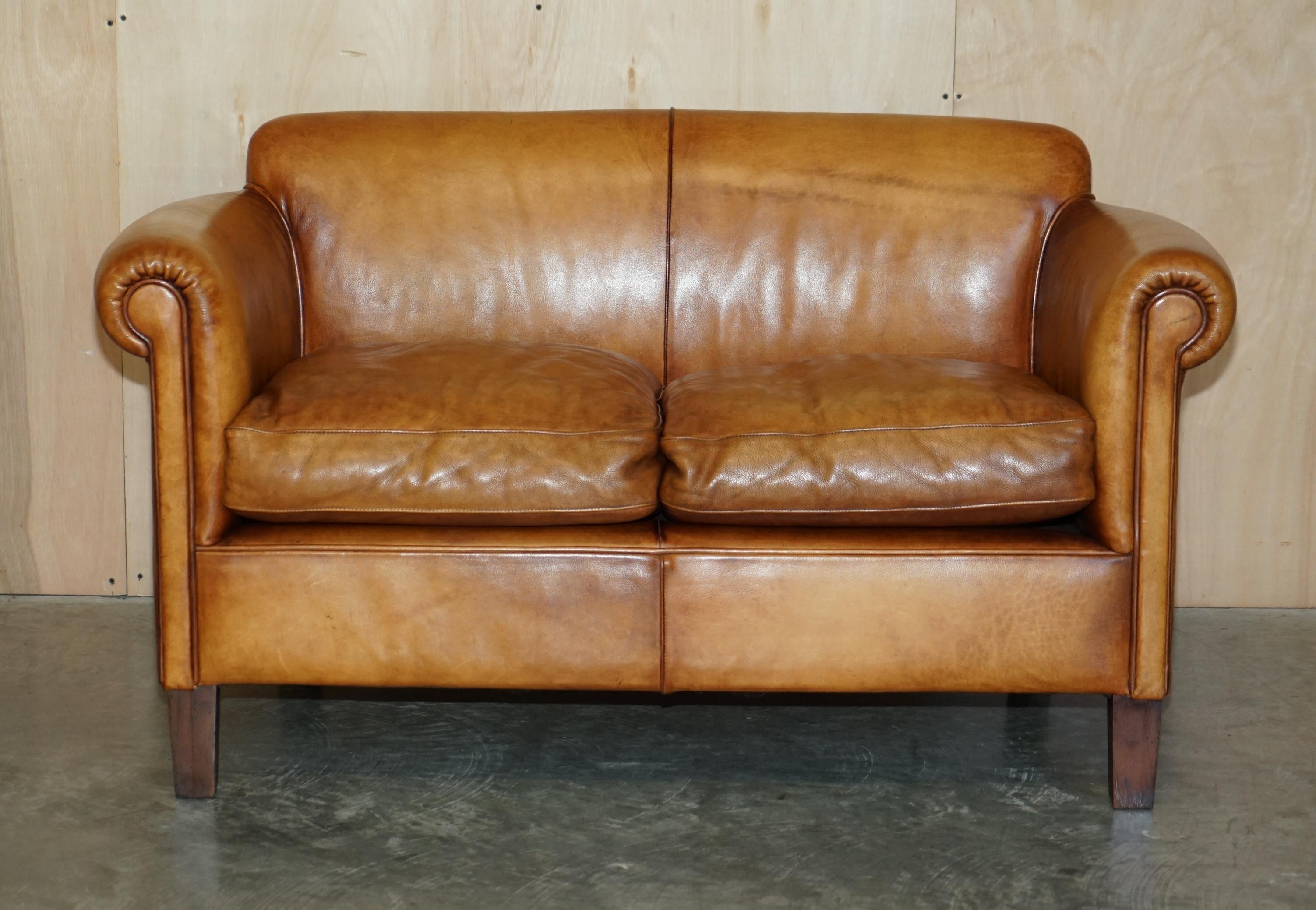 Rare John Lewis Camford Heritage Brown Leather Armchair & Two Seat Sofa Suite For Sale 2